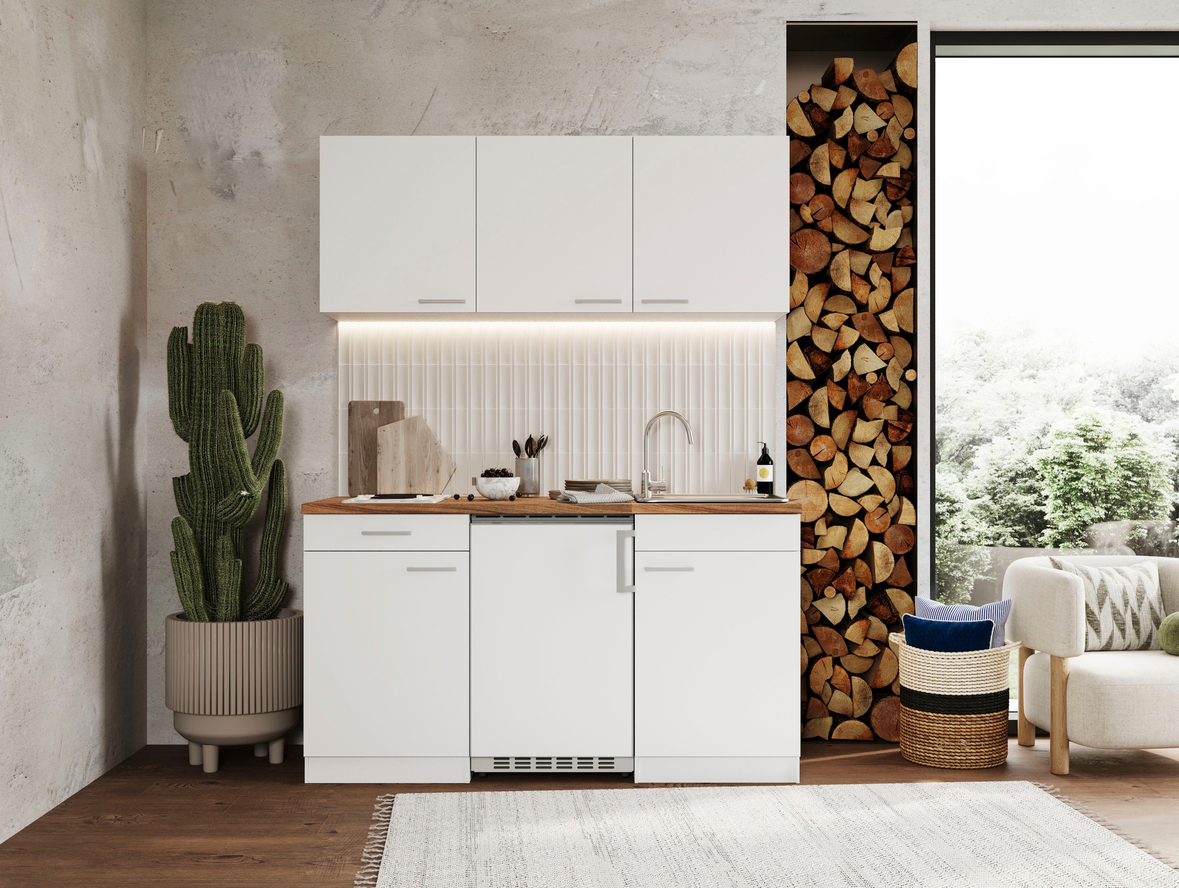 RESPEKTA Pantryküche »Luis, mit Duo Kochfeld, wahlweise mit Mikrowelle, Korpus Weiß,« Breite 150 cm, in exclusiver Konfiguration für OTTO