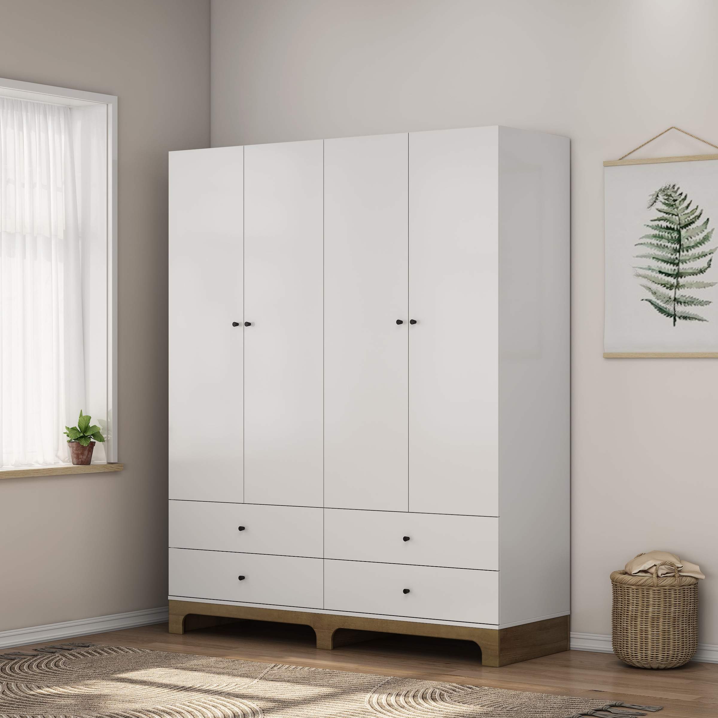 OTTO home Kleiderschrank »Oslo Schlafzimmerschrank Garderobe weiß Landhaus Bestseller« Schlafzimmerschrank mit 4 Türen und 4 Schubladen, Breite 160cm