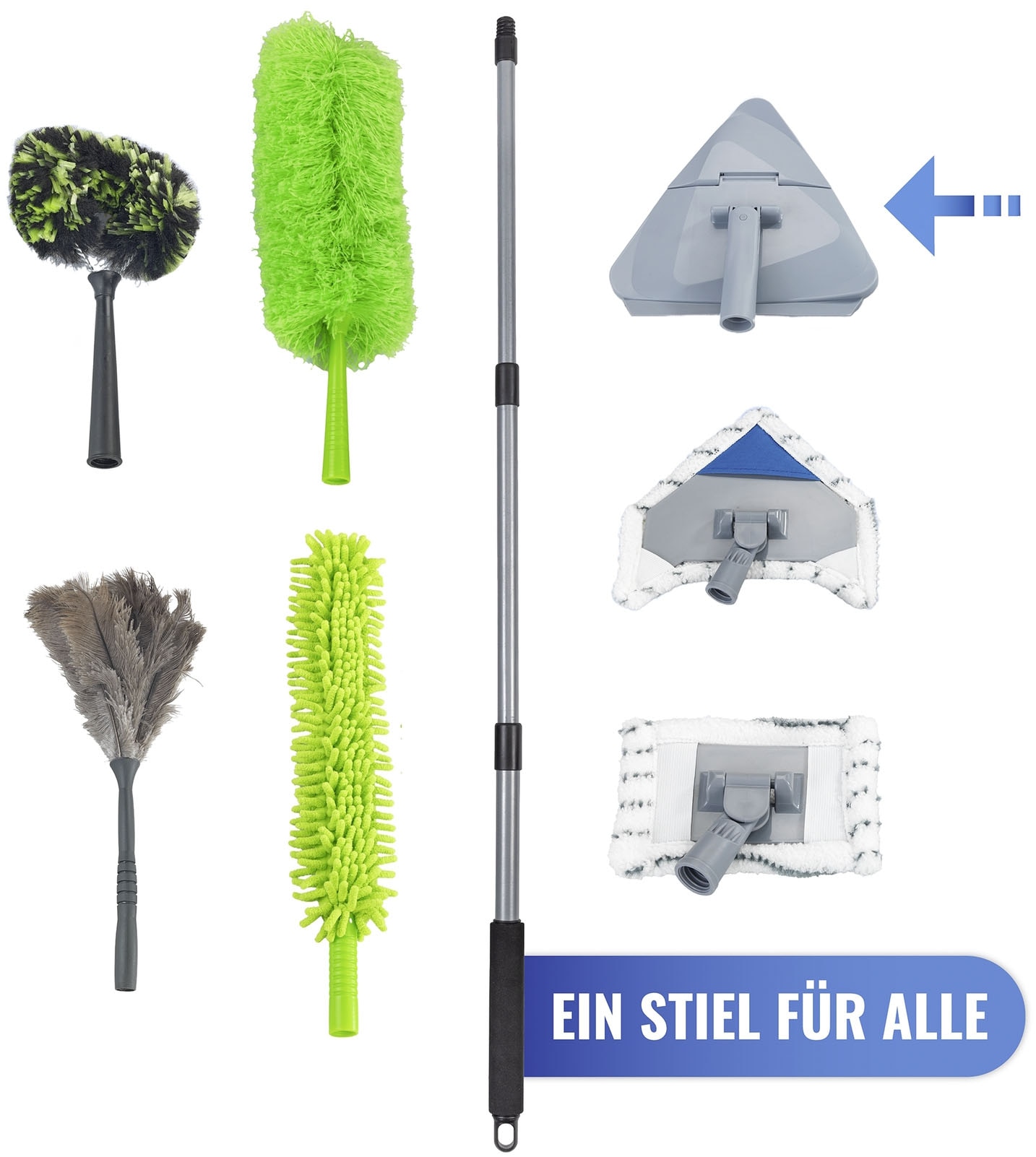 Maximex Bodenwischer-Set »Triangel-Wischer mit Teleskopstiel«, (Set, 5 St.), 360° Duo-Knickgelenk, Mikrofaser-Bezug, reinigt nur mit Wasser