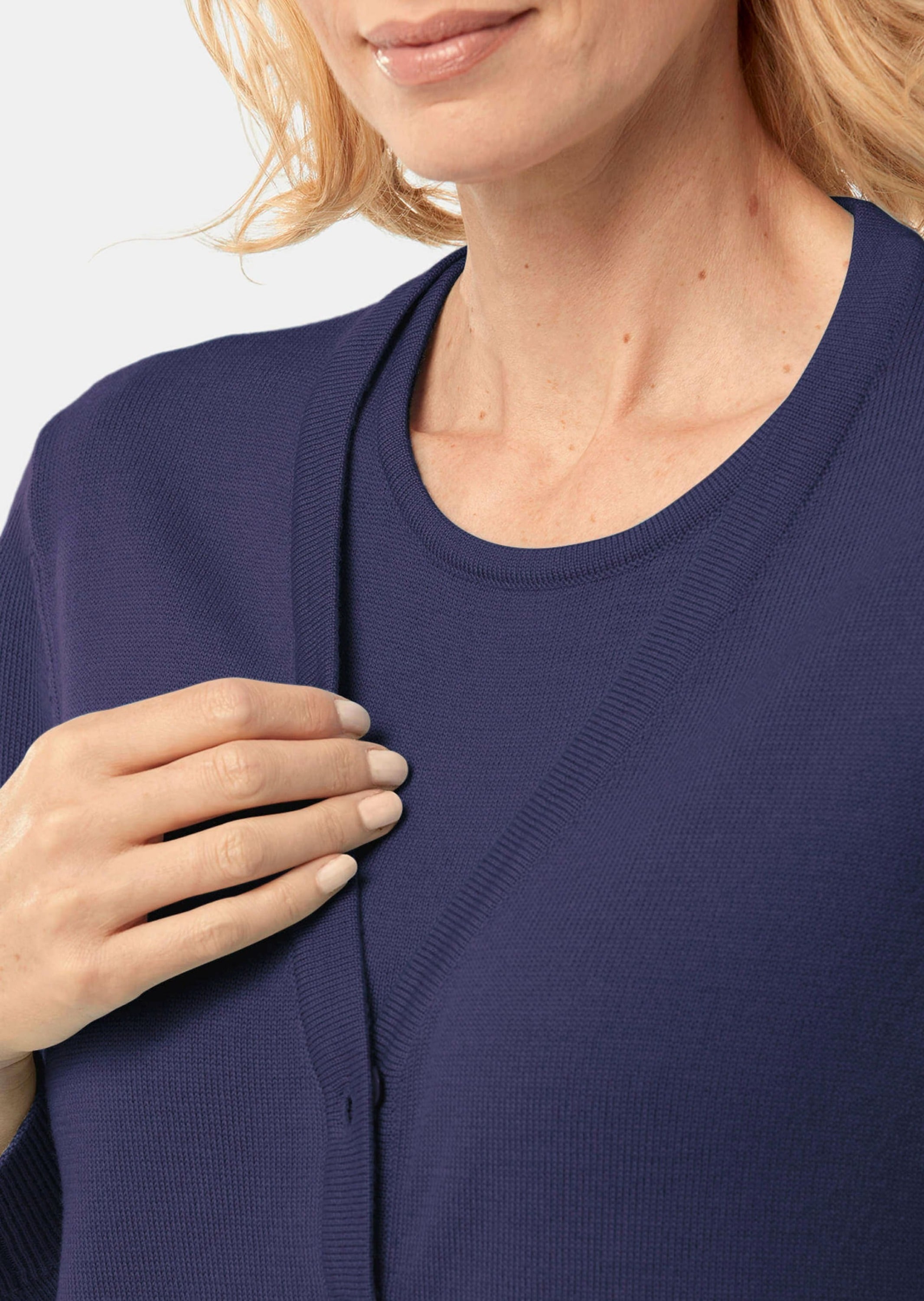 GOLDNER Strickpullover »Kurzgröße Strick-Twinset aus Merino-Schurwolle«
