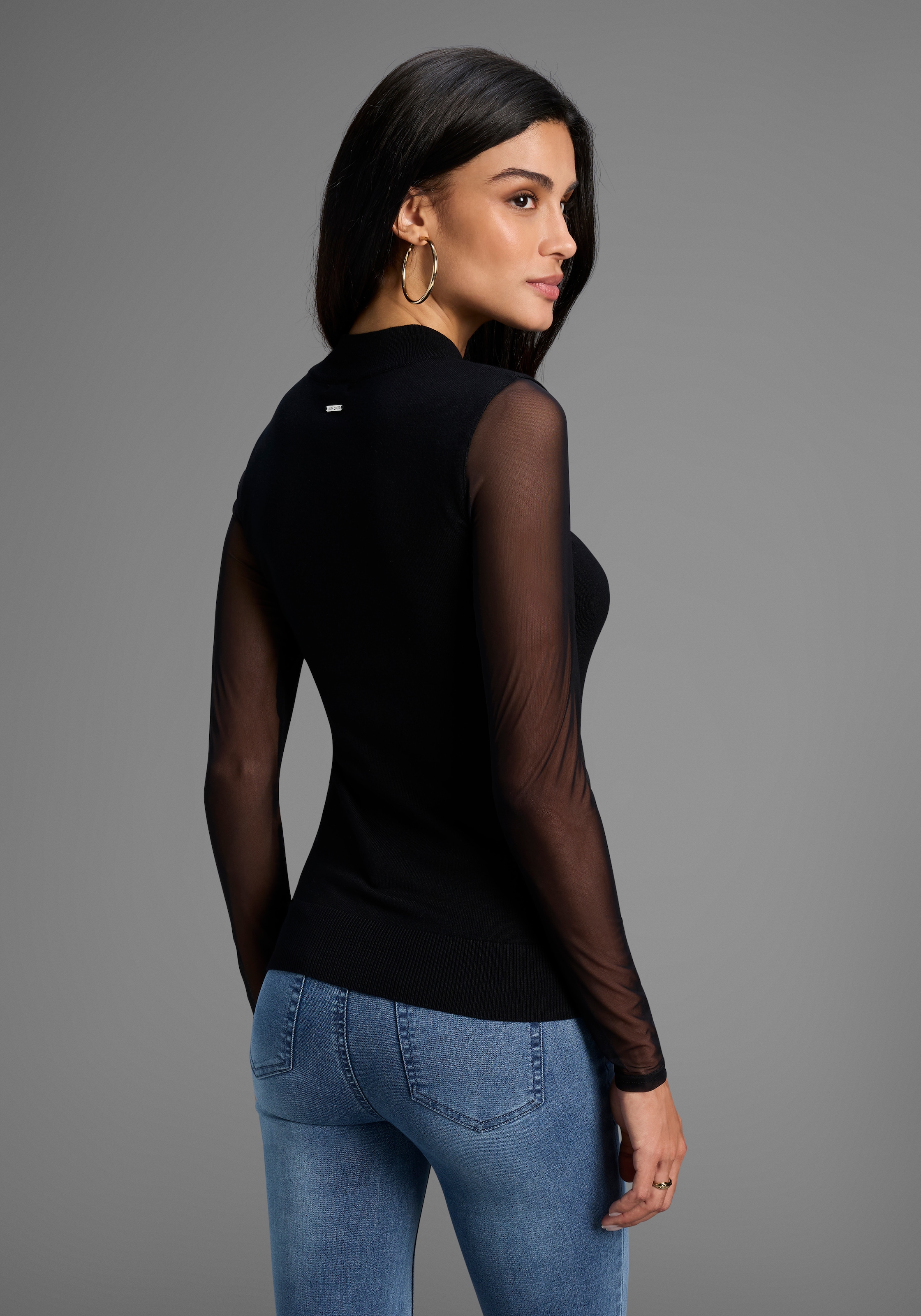 Laura Scott Stehkragenpullover Feinstrickpullover in enger Passform mit Mesh - NEUE KOLLEKTION