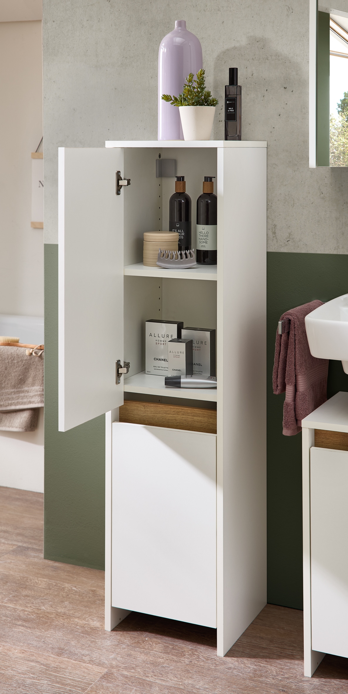 Saphir Midischrank »Quickset 100, Badschrank 32,4 cm breit, 2 Türen«, 2 Einlegeböden, Badezimmer-Midischrank, mit Akzentfuge