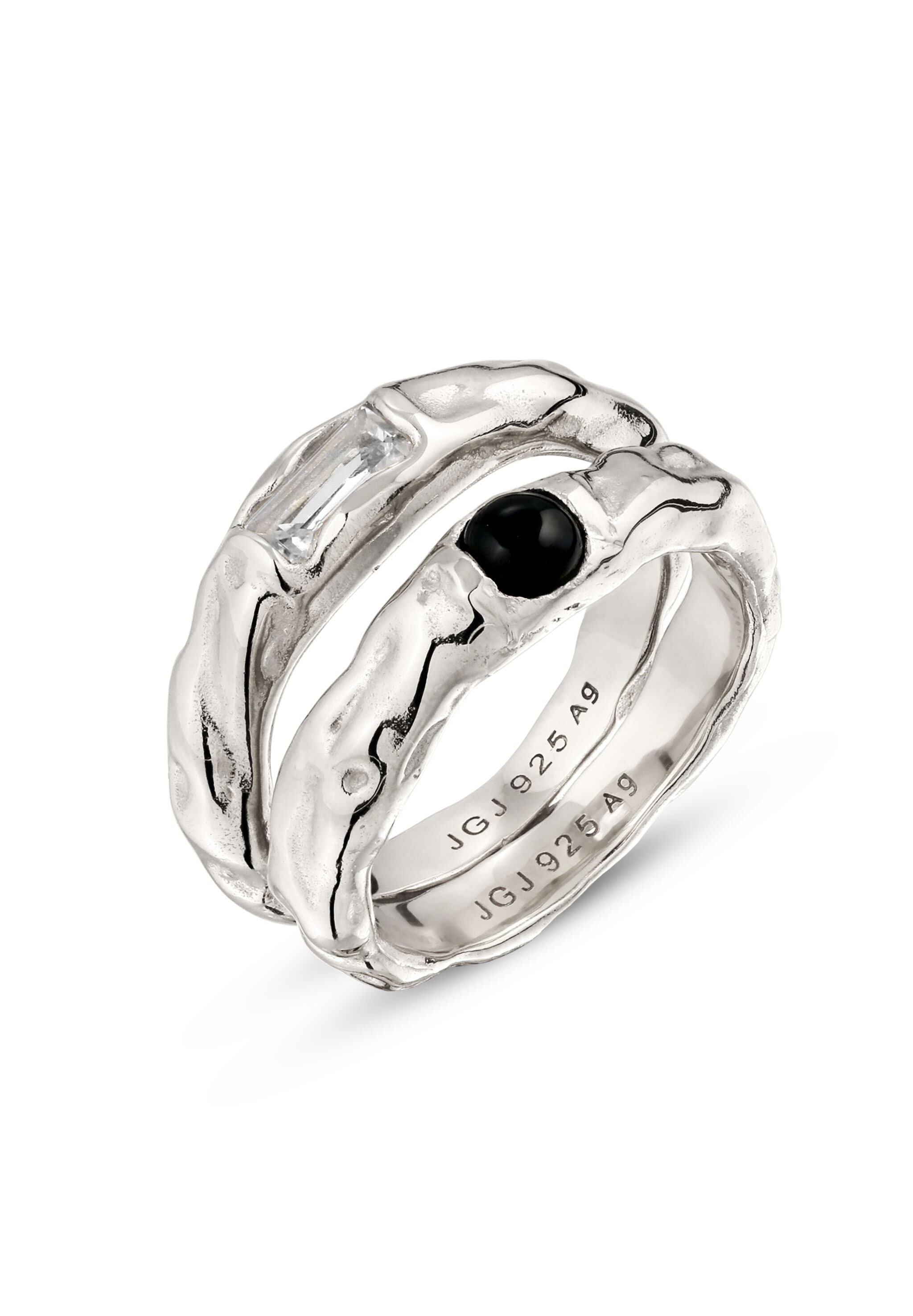 Elli Ring-Set »Ring Set mit Steinen Rechteck Topas Schwarz 925 Sterling Silber«