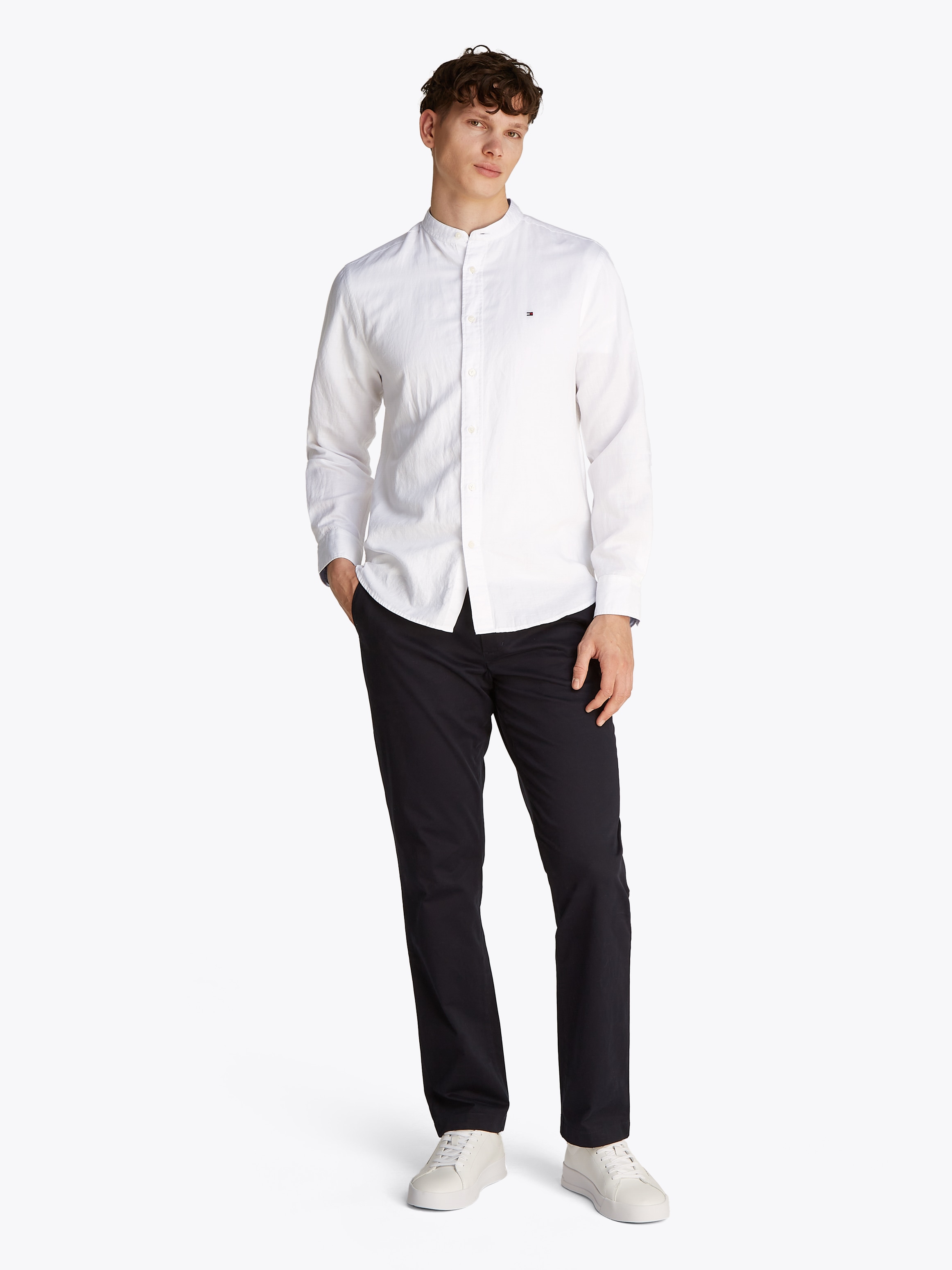 Tommy Hilfiger Langarmhemd »LINEN BLEND MAO COLLAR SHIRT«