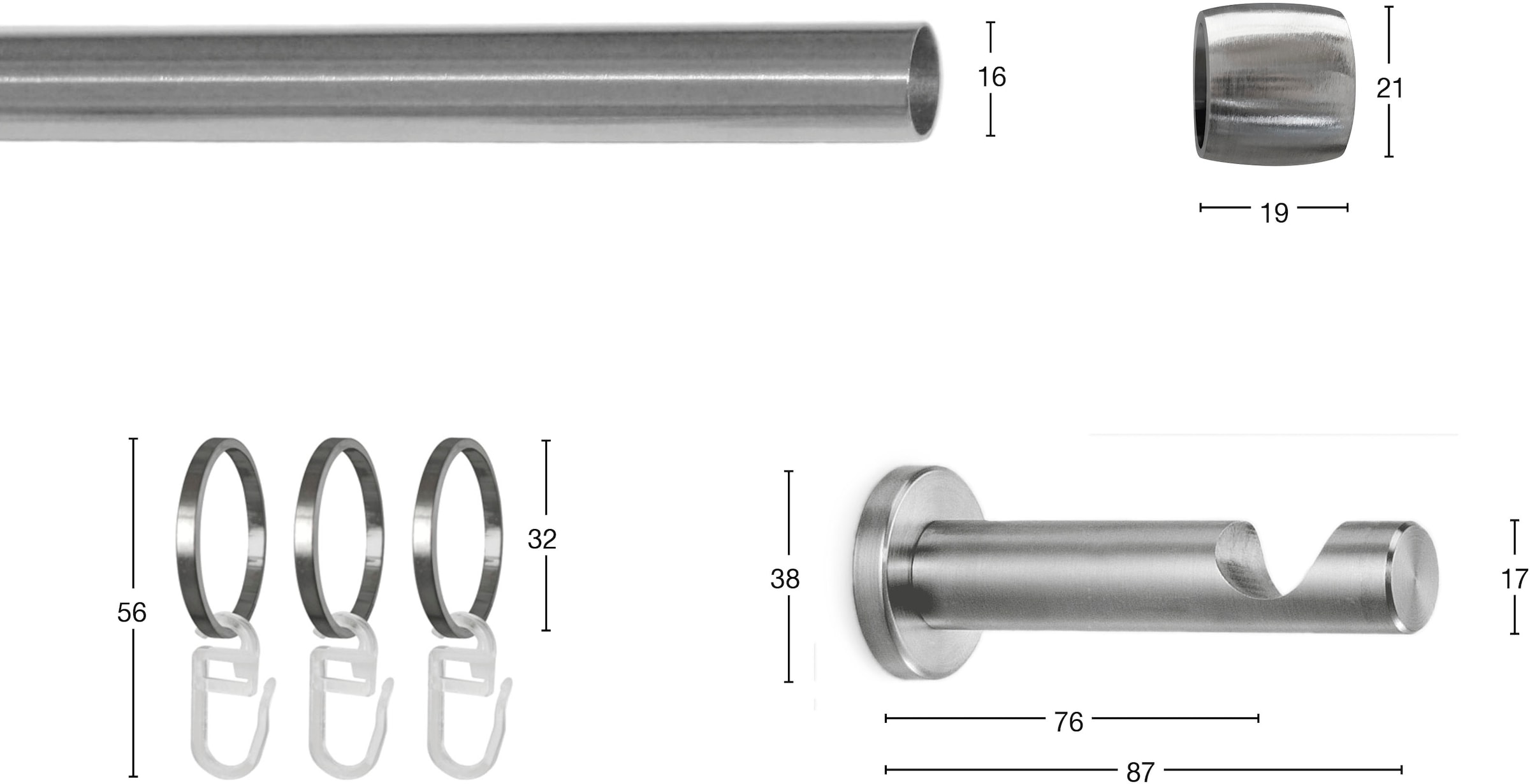 GARESA Gardinenstange »KAPPE«, 1 läufig-läufig, Wunschmaßlänge, Vorhanggarnitur, verlängerbar, Kappe, edelstahl optik, mit Ringe
