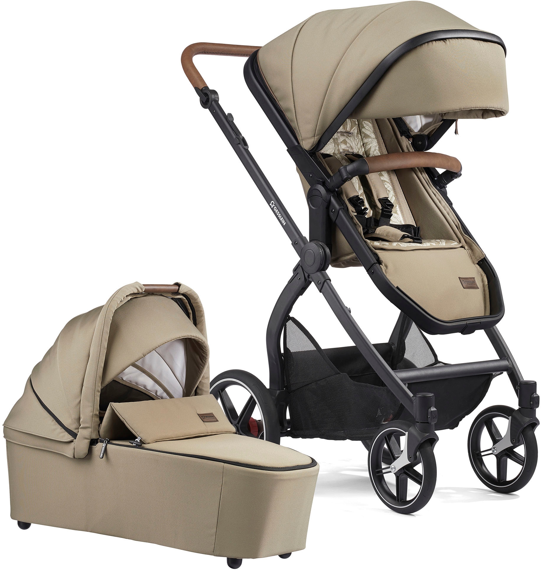 Kombi-Kinderwagen »FX4 Soft+ mit Aufsatz Life, schwarz/tabak, farn«, mit Babywanne C3...