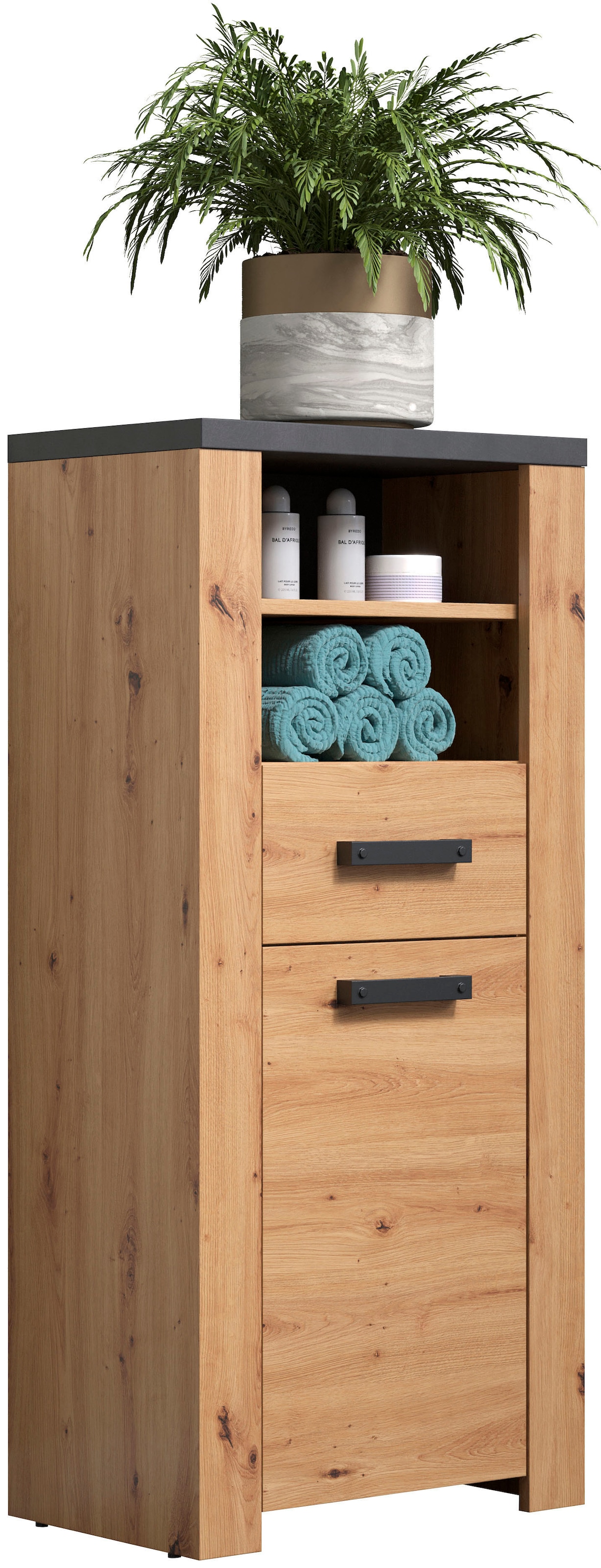 Home affaire Midischrank »Ambres«, (1 St.), Badschrank in matter Echtholzoptik - Maße (B/T/H) 53/35/118 cm
