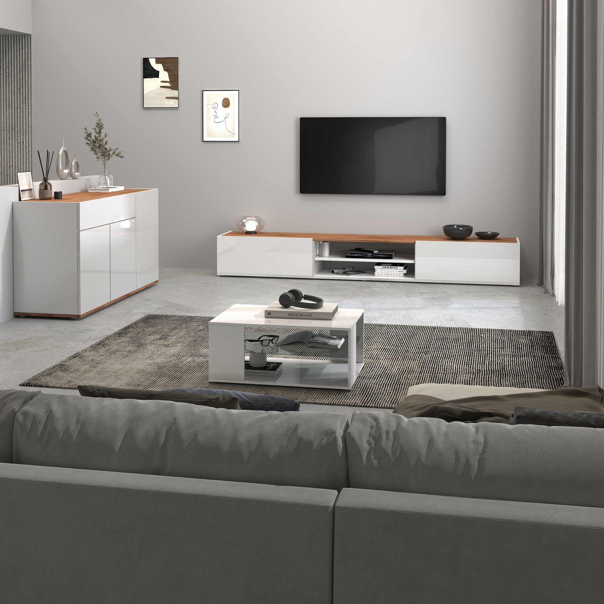 INOSIGN Sideboard »Garda, Kommode, Schrank, Kredenz«, 3 Türen, 1 Schublade, grifflos Breite 120,1 cm