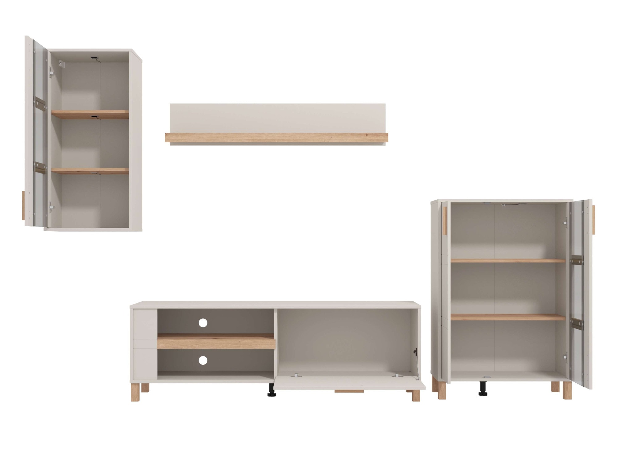 Home affaire Wohnwand »Sheffield, inkl. TV-Board, Highboard, Hängevitrine und Wandregal«, (Komplett-Set, 4 St.), Getöntes Glas, 2D-beschichtetes MDF-Profil, Heißprägedetails