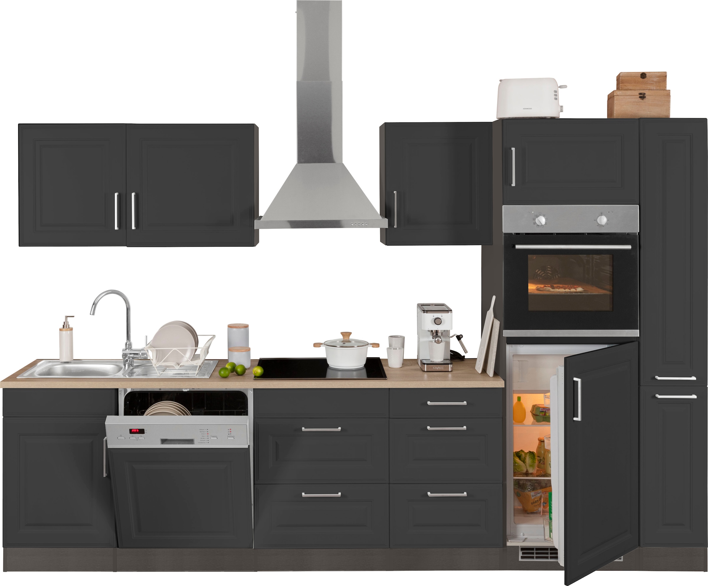 HELD MÖBEL Küchenzeile »Stockholm«, Breite 310 cm, mit hochwertigen MDF Fronten im Landhaus-Stil