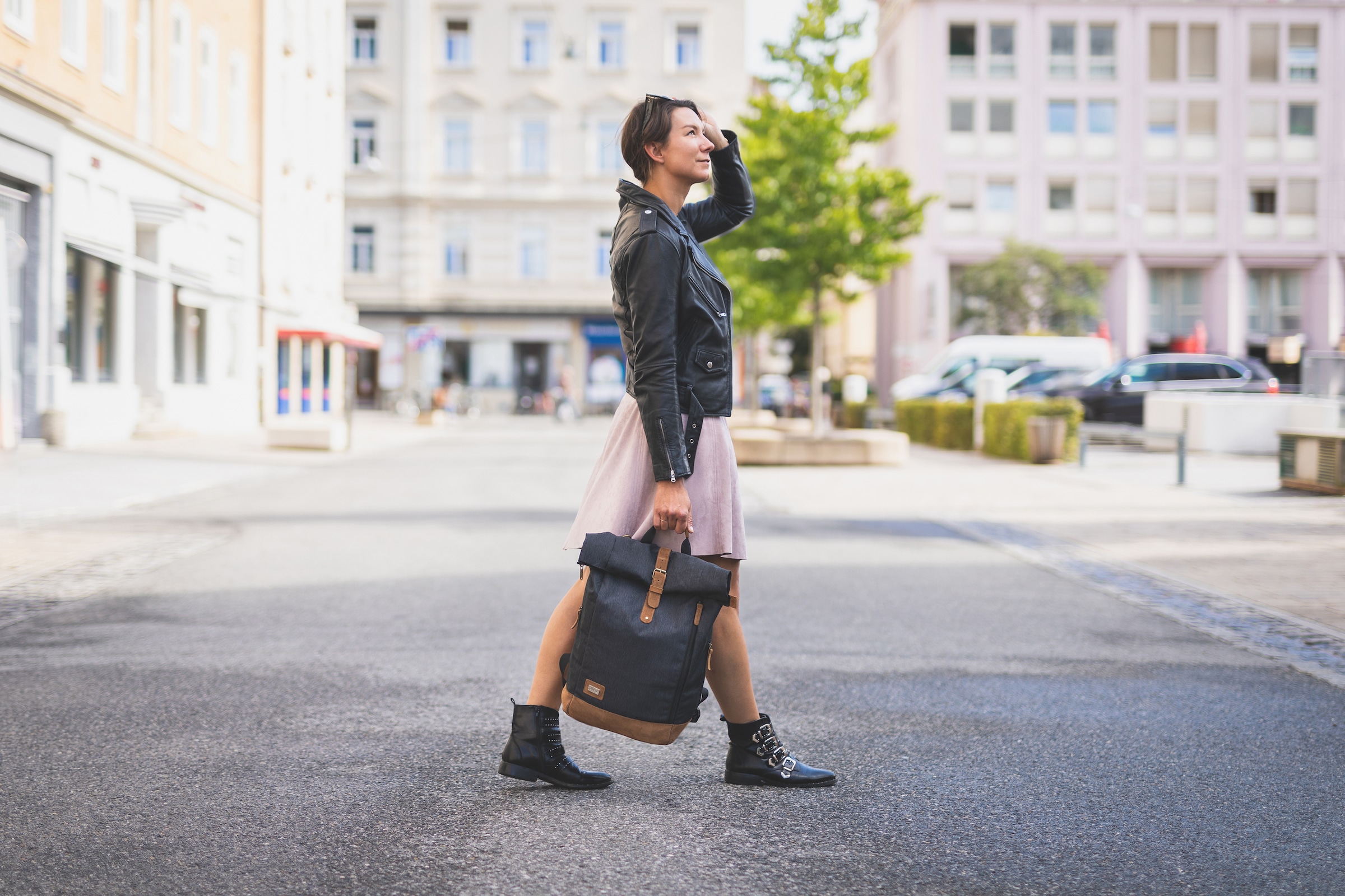 Fillikid Wickelrucksack »Berlin, schwarz melange«, Reflektoren, inkl. Wickelauflage