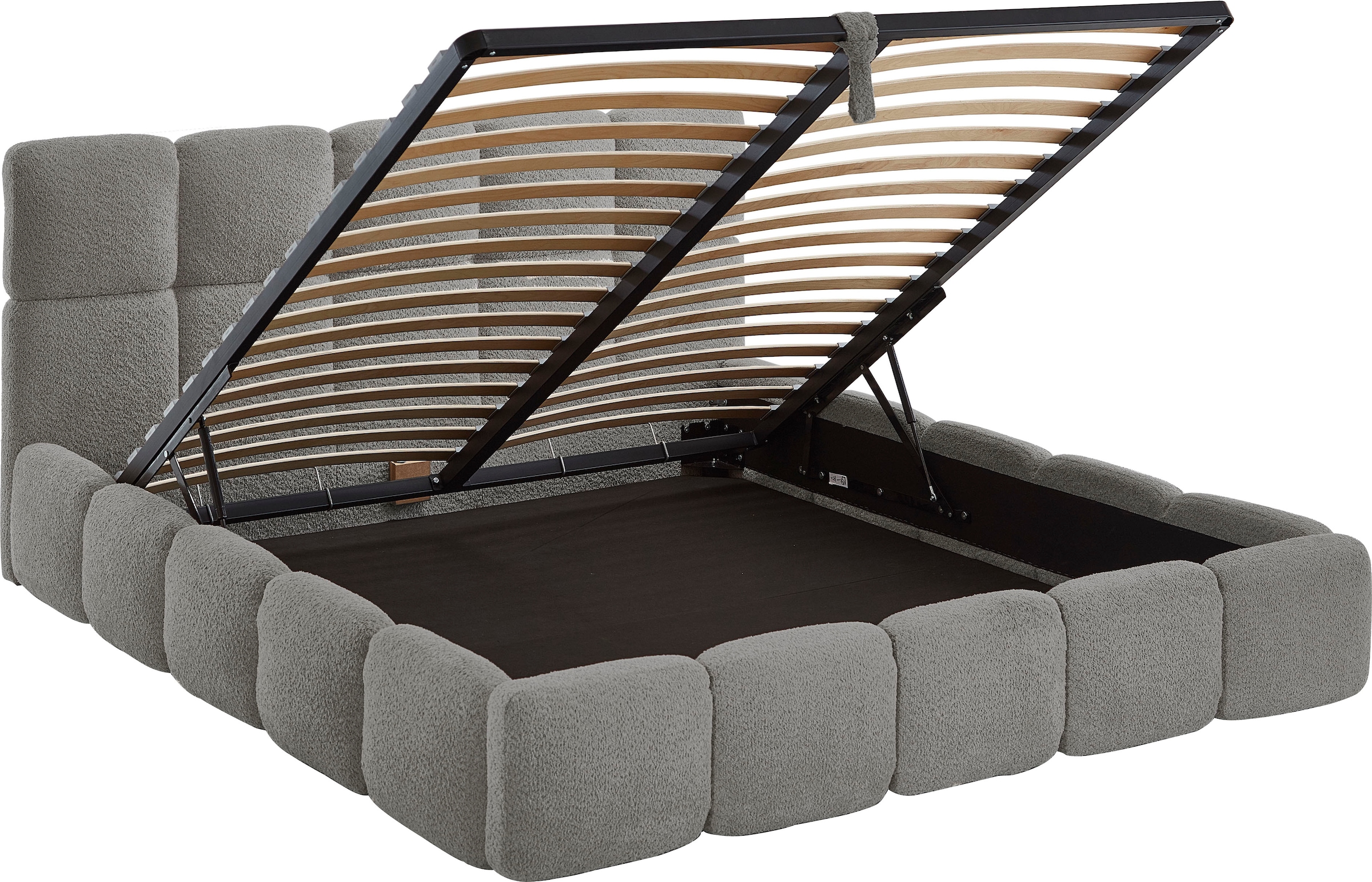 ATLANTIC home collection Polsterbett »"Jane" mit großen Stauraum«, luxurious gepolstertes Kopfteil und Rahmen, Bezug mit Bouclécharakter