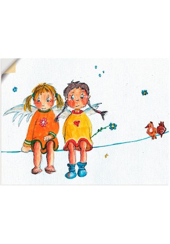 Wandbild »Zwei Engelchen sitzen auf Wäscheleine«, Kinder, (1 St.)