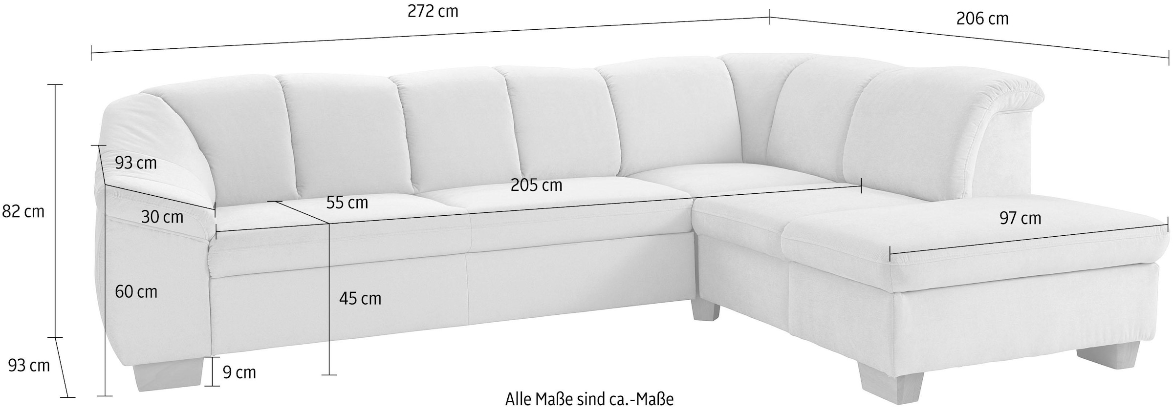 sit&more Ecksofa »Santo L-Form« mit Federkern, wahlweise mit Bettfunktion und Stauraum
