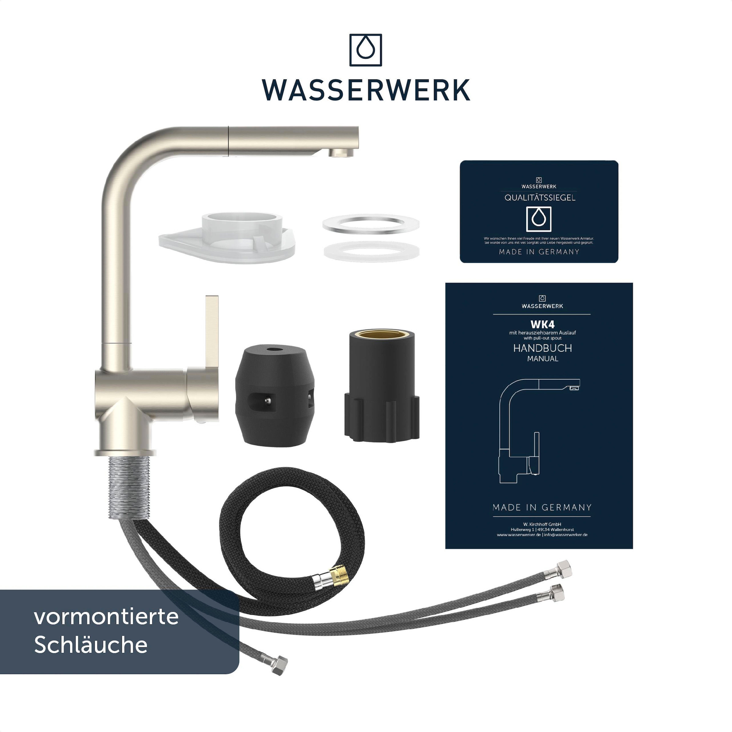 WASSERWERK Spültischarmatur »WK 4, Wasserhahn, Küche, Einhebelmischer«, 360° schwenkbar, Cold-Start-Funkt., herausziehbar