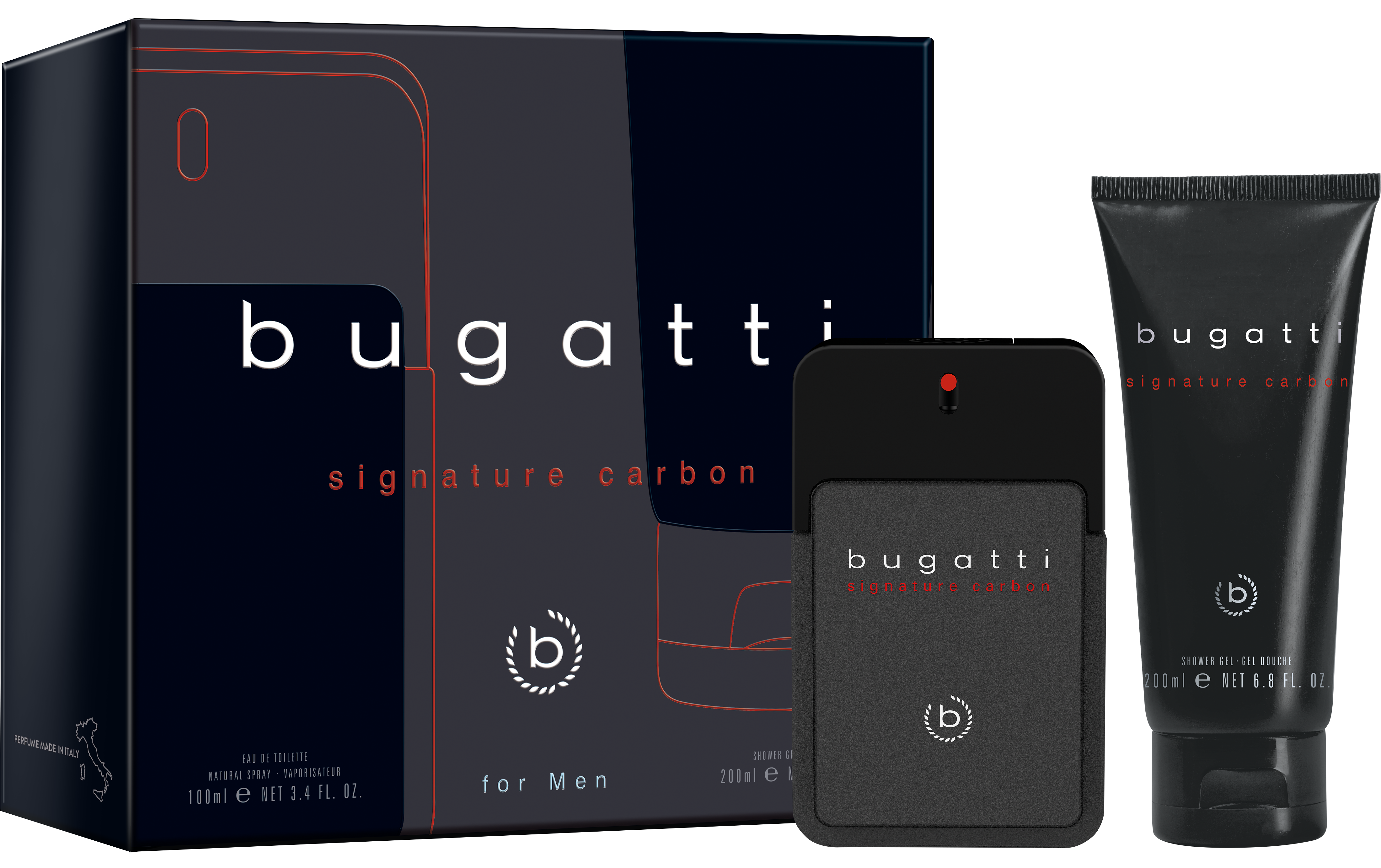 Bugatti Herren Duft-Set »signature carbon for him EdT 100ml + 200 ml DG GP« flexibel ca. 53-62 cm für eine optimale Passform