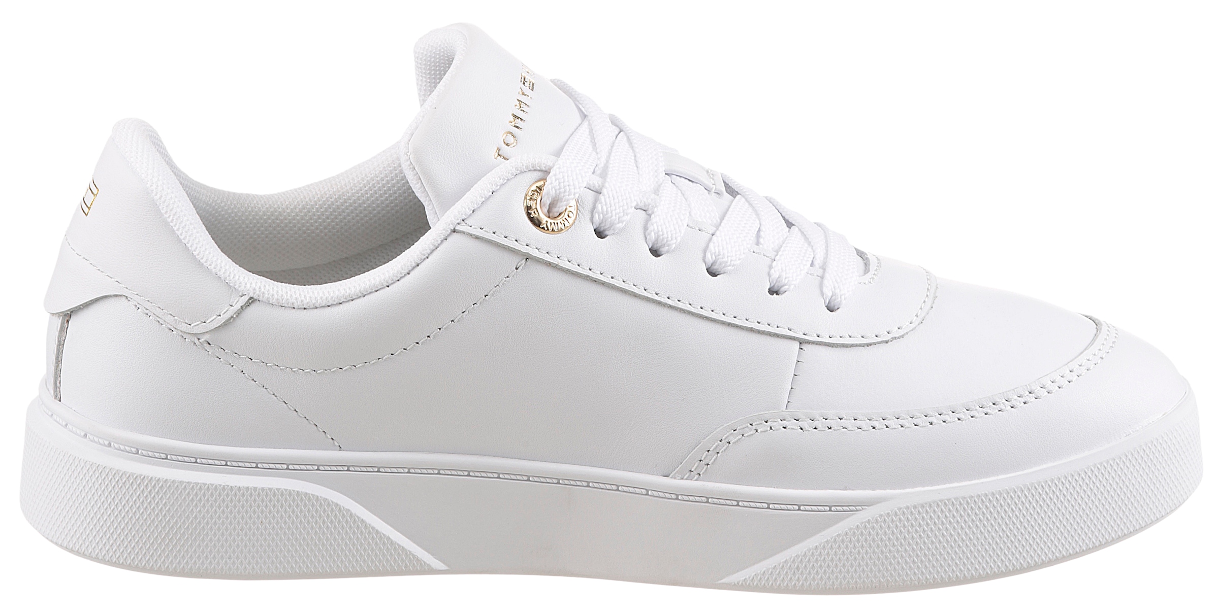 Tommy Hilfiger Plateausneaker »ESSENTIAL CHIC COURT SNEAKER«, Freizeitschuh, Halbschuh, Schnürer, goldfarbenen Details im Plateau