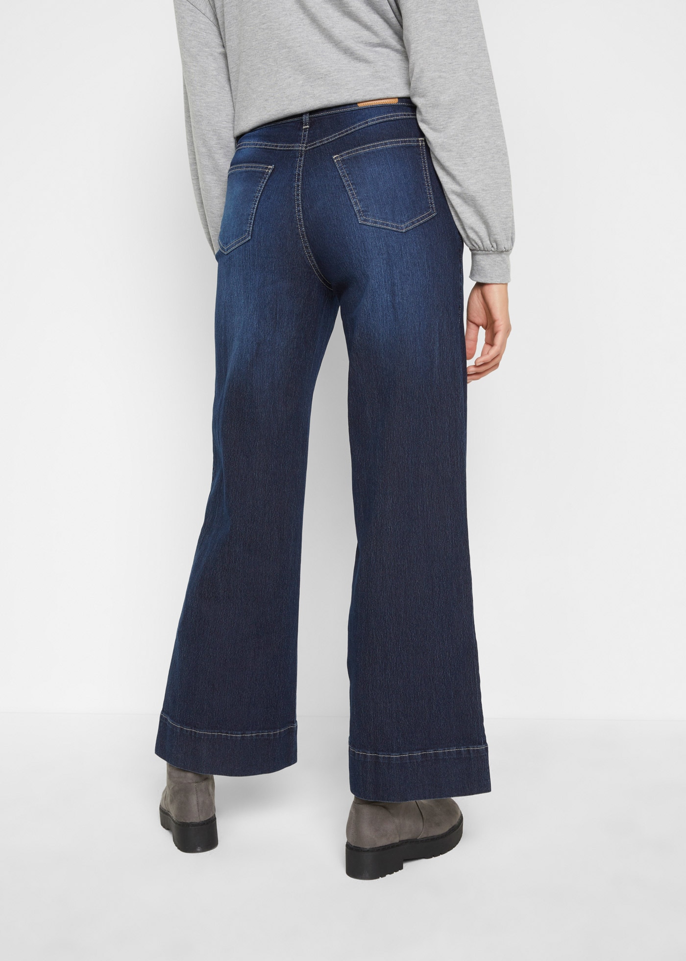 bonprix Weite Jeans »Wide Leg Jeans Mid Waist, Stretch« 2 Stk. im Five-Pocket Style und mit leicht ausgestelltem Bein