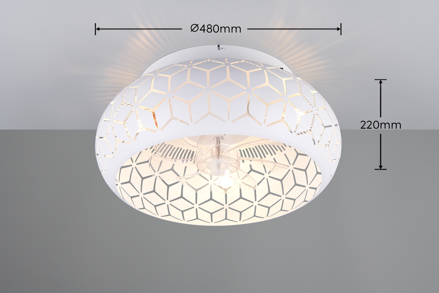REALITY Leuchten Deckenleuchte »BIDAR mit Ventilator, Deckenventilator mit Licht inkl Fernbedienung« E27 1 Stk. warmweiß - kaltweiß 3 Geschwindigkeiten Timer Vor- & Rücklauf, exkl 3x E27 max 15W, Ø 50cm