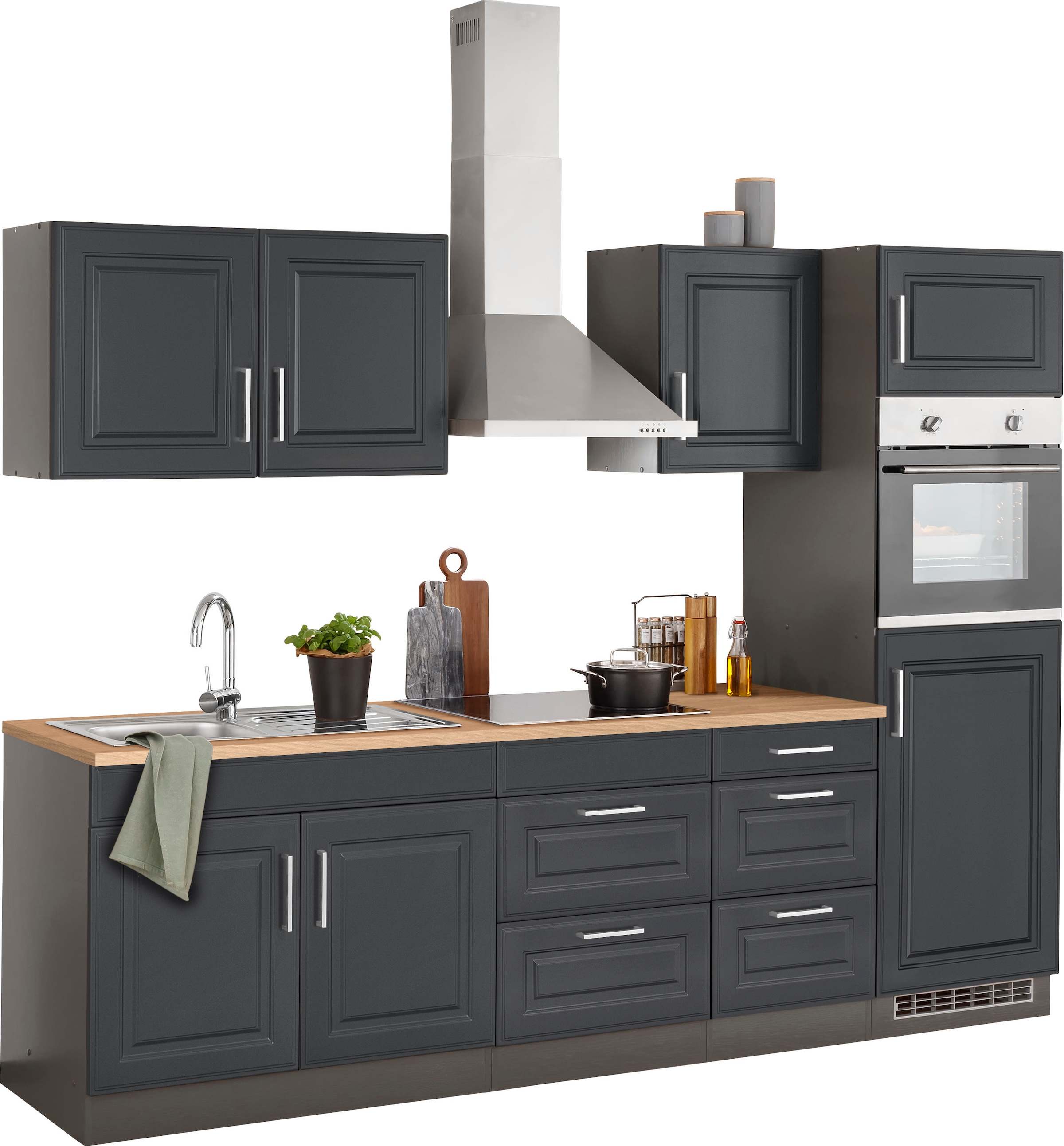 KOCHSTATION »KS-Stockholm« Breite 270 cm, mit hochwertigen MDF Fronten im Landhaus-Stil