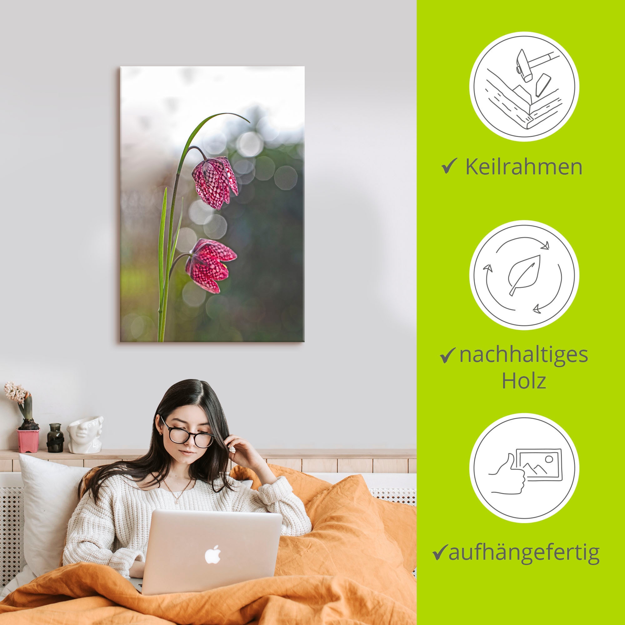 Artland Leinwandbild »Schachbrettblume«, Blumenbilder, (1 St.), auf Keilrahmen gespannt
