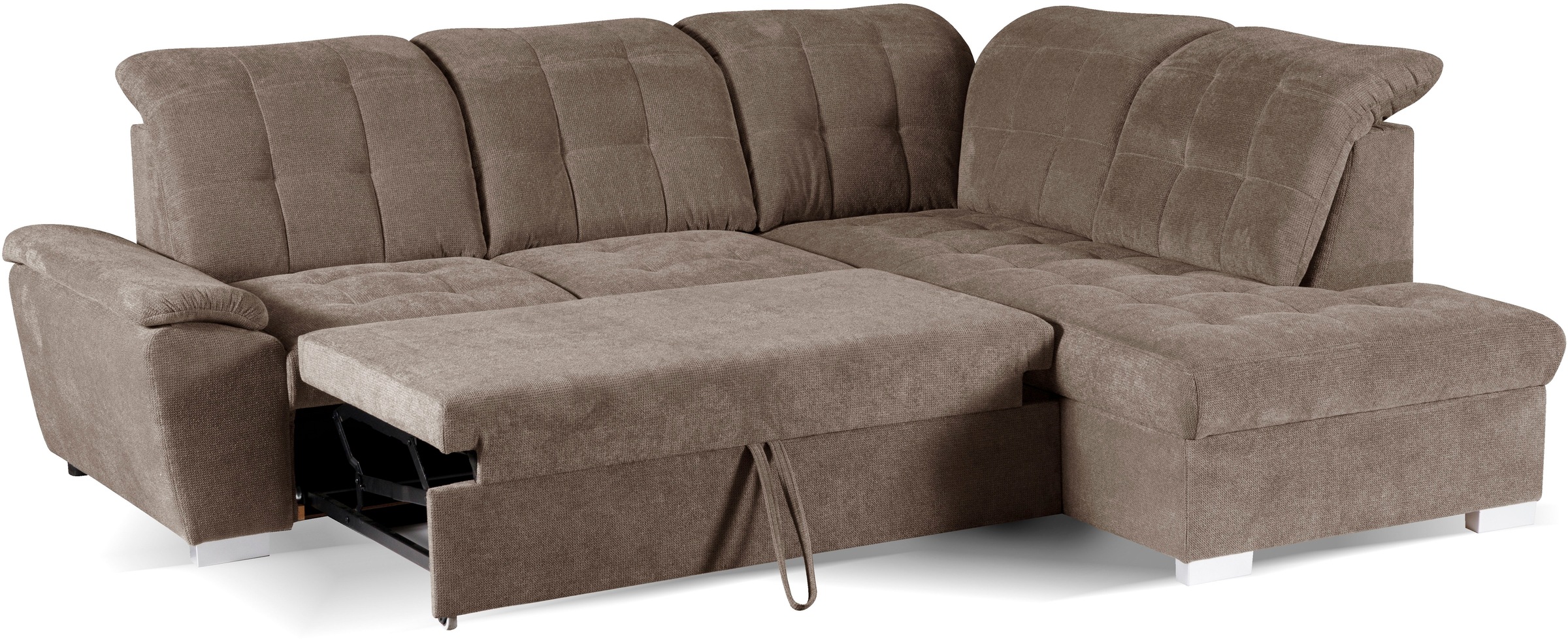 WERK2 Ecksofa »Brindisi, Multifunktion, bequem & komfortabel, Breite 263cm, L-Form«, mit verstellbaren Kopfteilen, Bettfunktion & Bettkasten