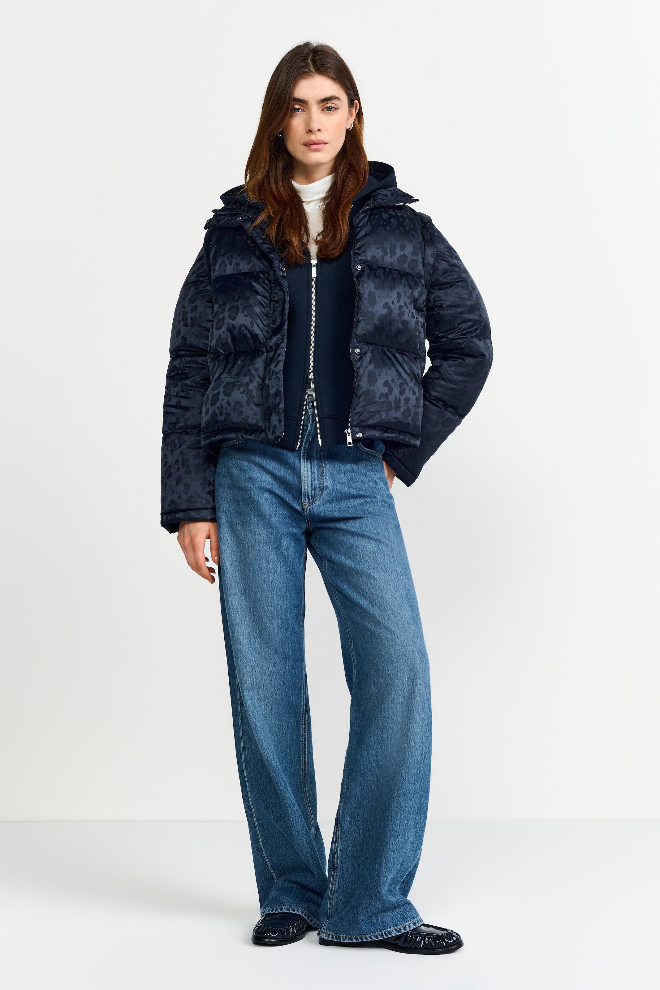 RICHROYAL Steppjacke, Winterjacke mit dezentem Leo-Print, abnehmbare Ärmel