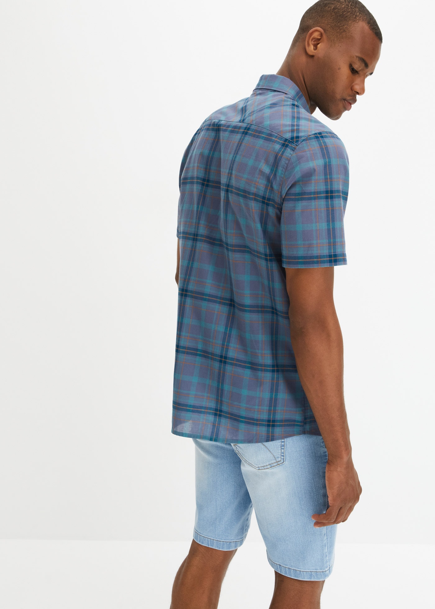 bonprix Kurzarmhemd Regular Fit, aus Baumwolle, mit Karomuster, mit Kentkragen