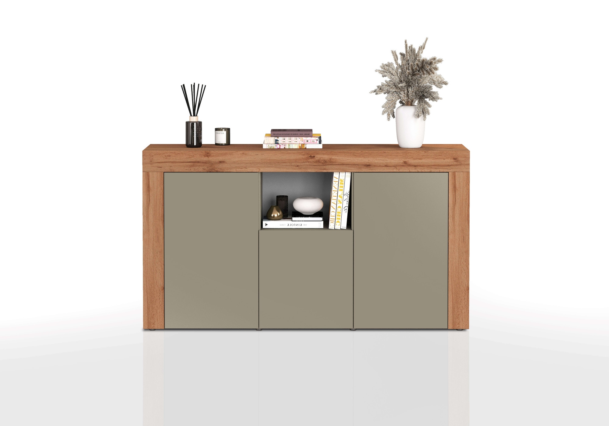 INOSIGN Sideboard »CHRONOS Breite 155 cm mit 3 Türen, 1 offenes und 6 geschlossene Fächer«, (1 St.), Sideboard,Kommode, Schrank, Grifflos mit Push to Open, Made in Italy