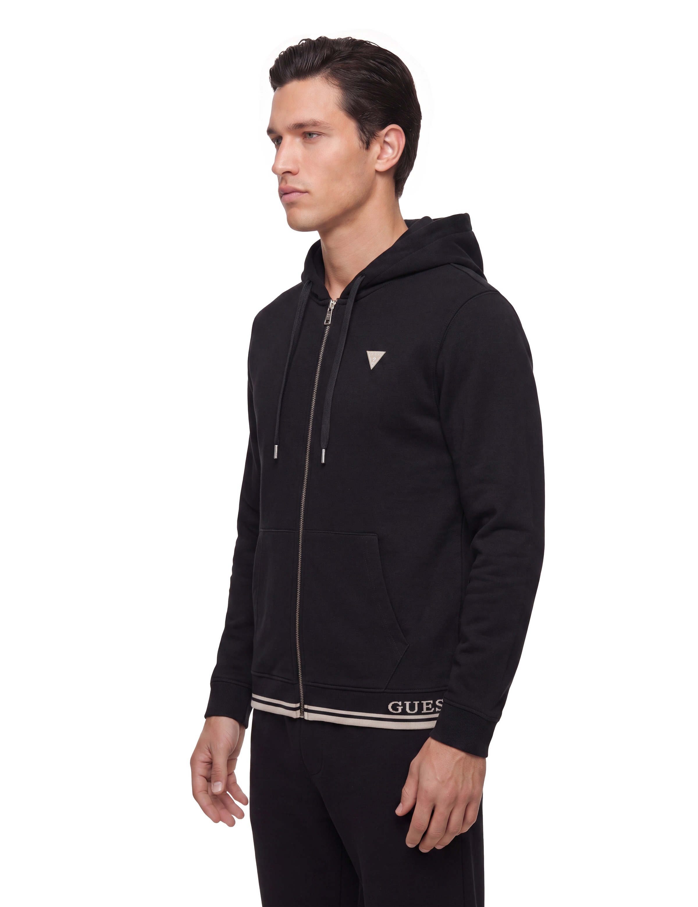 Guess Kapuzensweatjacke Kapuze mit Kordelzug, Regular Fit, Baumwoll-Mix