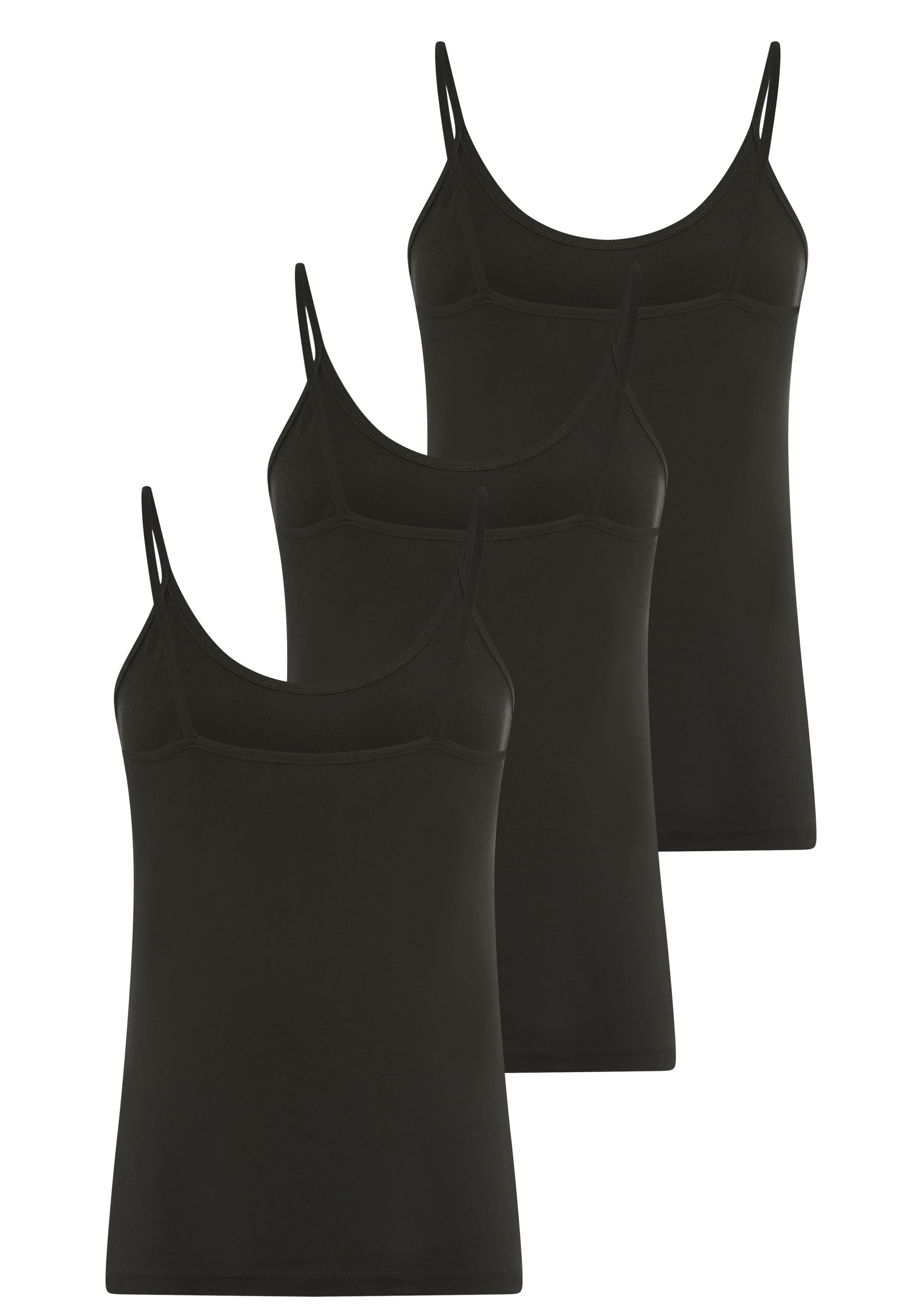 YSABEL MORA Spaghettitop 3er Pack,  Baumwollmix, elastisch, weich, schmale Träger, atmungsaktiv