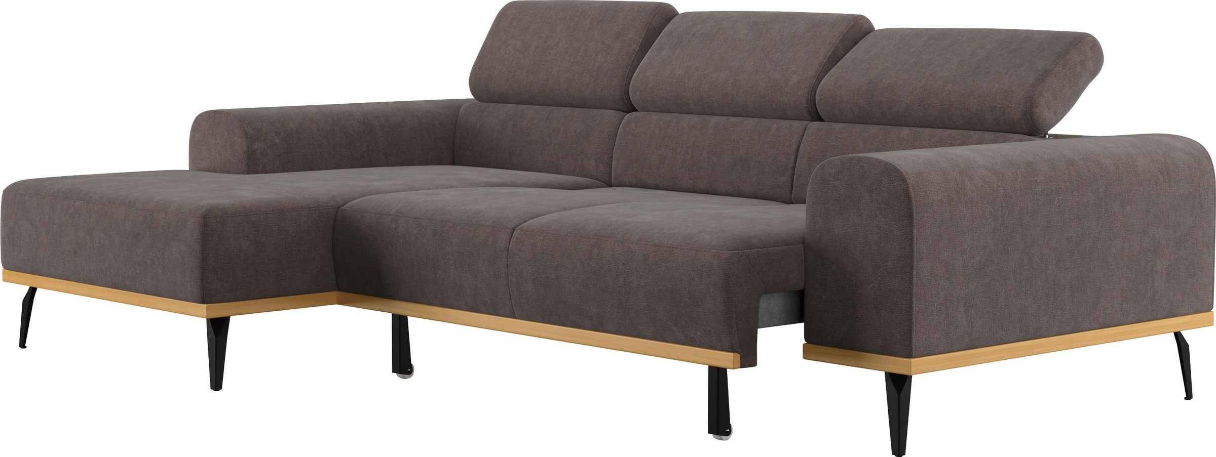 Places of Style Ecksofa »Carlo L-Form«, mit Kopfteilverstellung & Holz-Rahmenoptik, wahlweise Relaxfunktion
