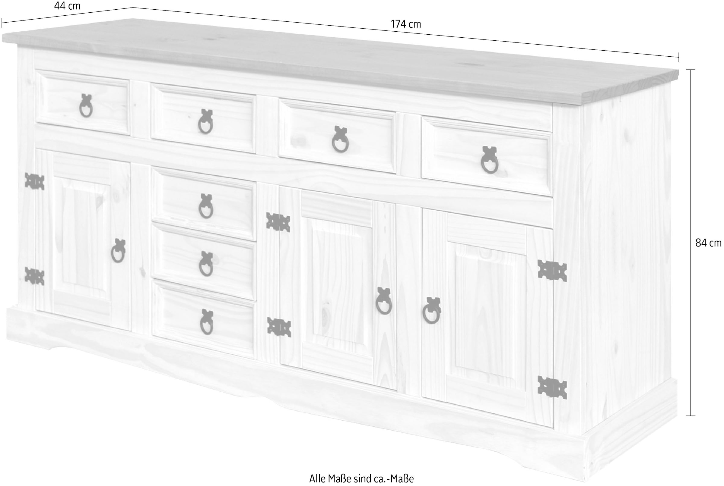 Möbilia Sideboard Kommode, Ziergriffe und Scharniere aus Metall