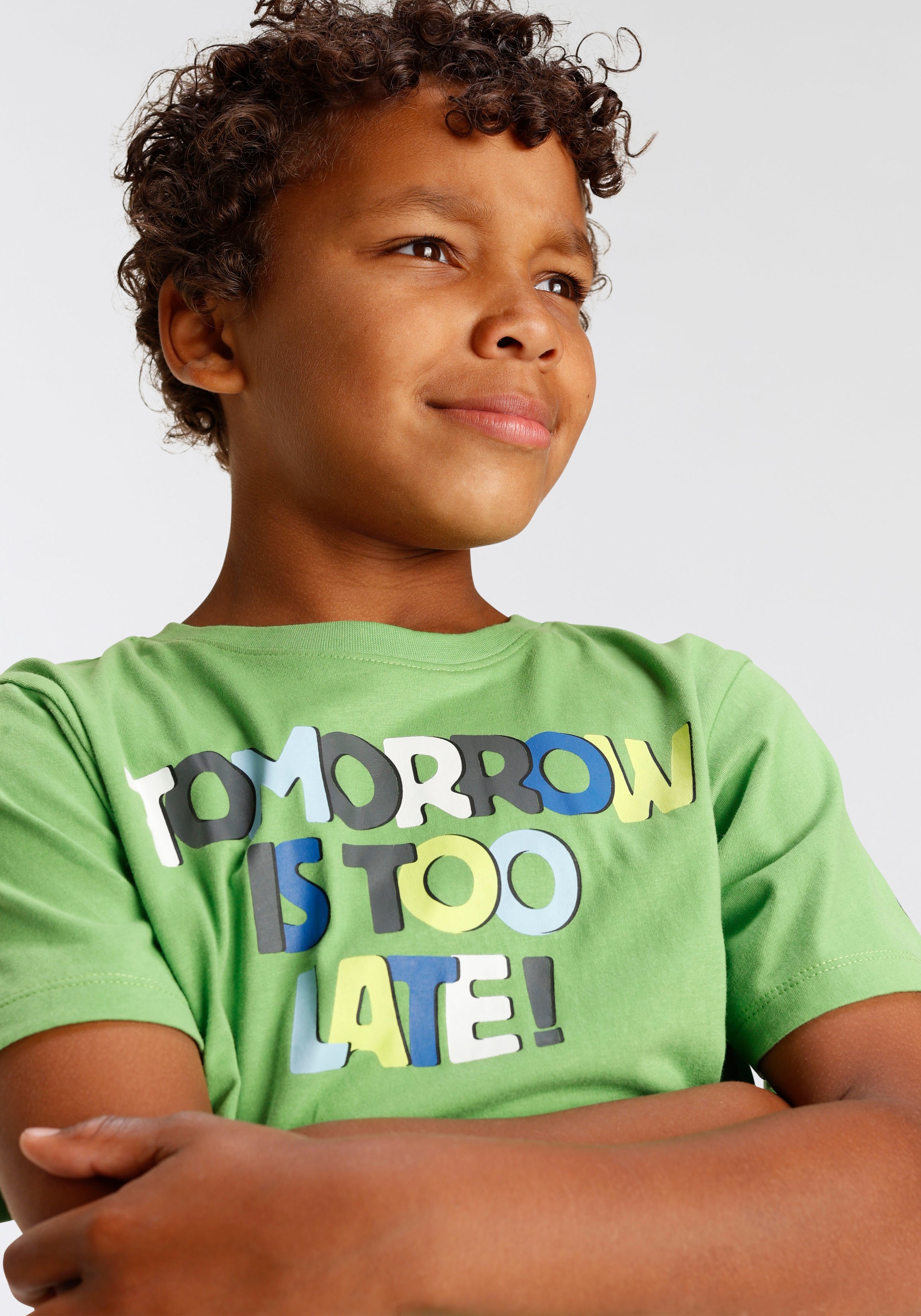 TOO bei LATE«, KIDSWORLD IS OTTO »TOMORROW Spruch T-Shirt