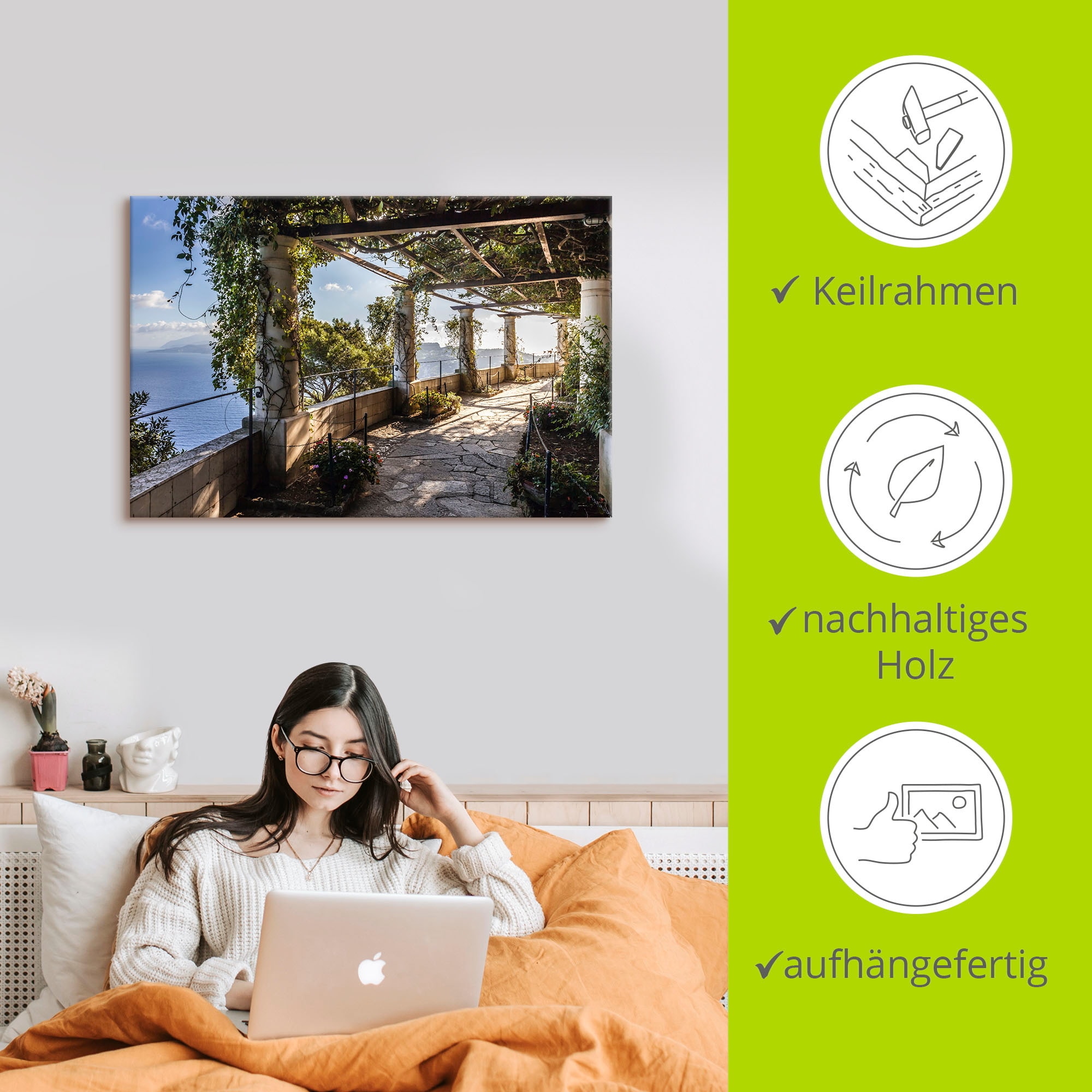 Artland Wandbild »Garten der Villa San Michele auf Capri«, Gebäude, (1 St.), als Alubild, Outdoorbild, Leinwandbild, Poster, Wandaufkleber