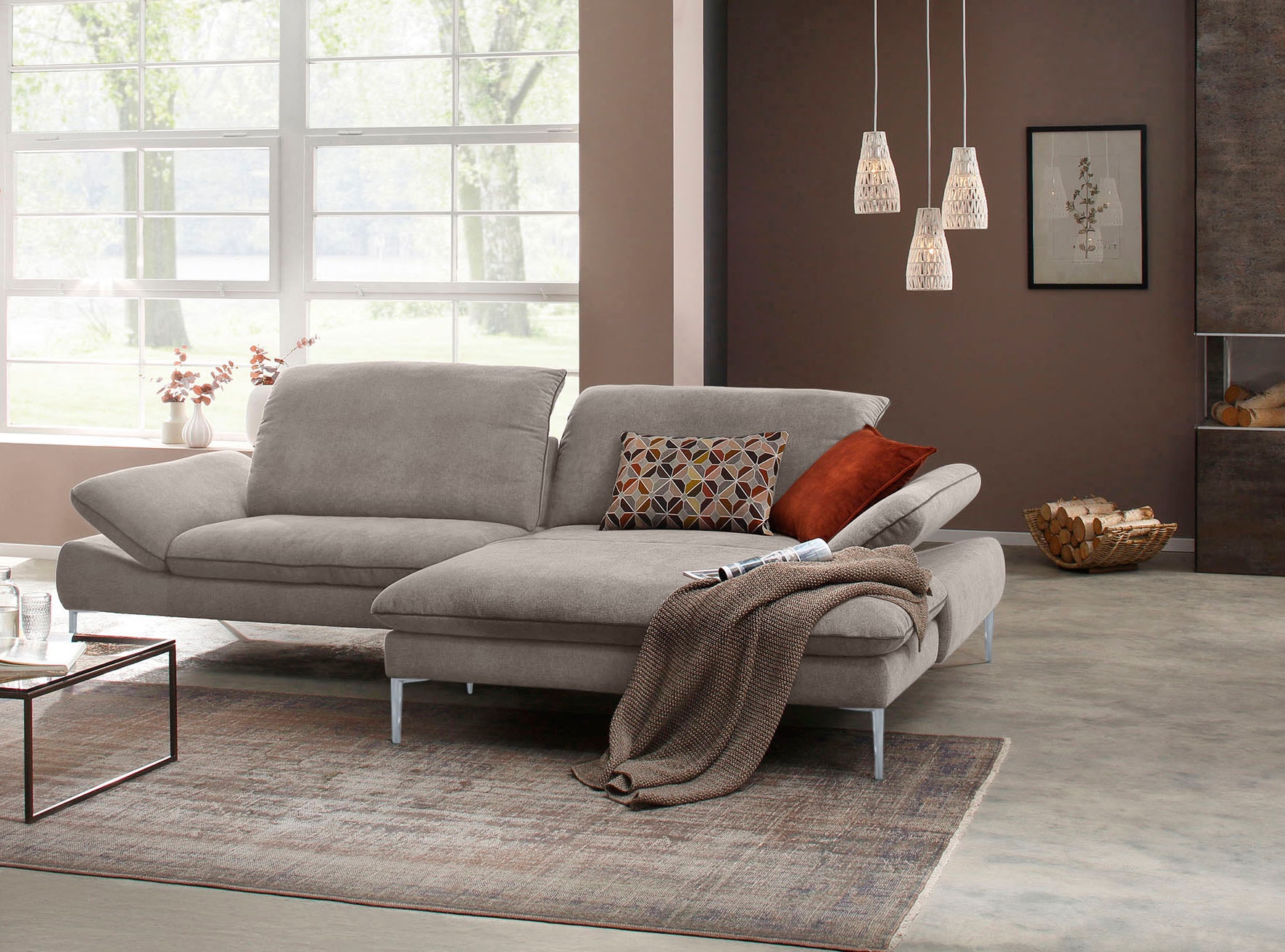 W.SCHILLIG Ecksofa »enjoy&MORE, mit tollem Sitzkomfort, elegant und bequem, L-Form«, mit Sitztiefenverstellung, Füße silber matt, Breite 294 cm
