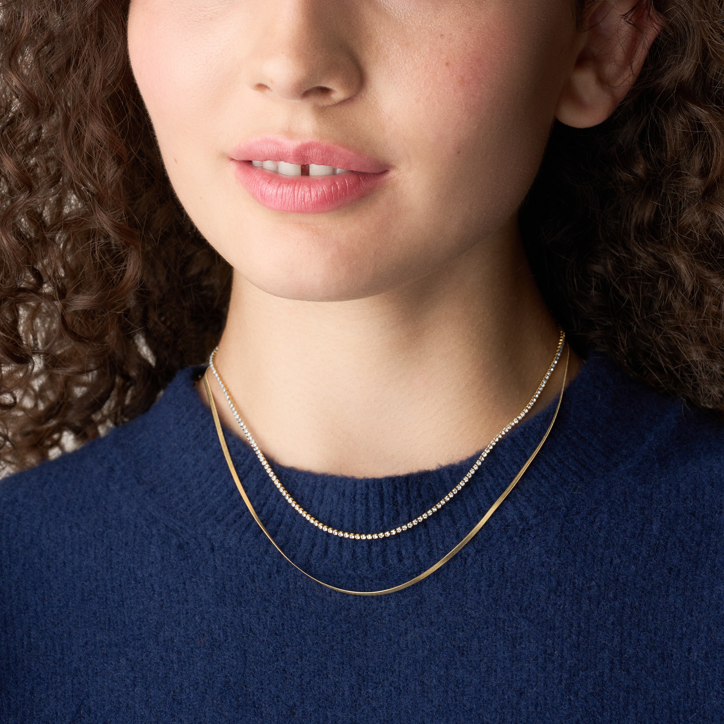 Fossil Kette ohne Anhänger »Schmuck Geschenk Edelstahl Halsschmuck ELLIS Layering« mit Glasstein