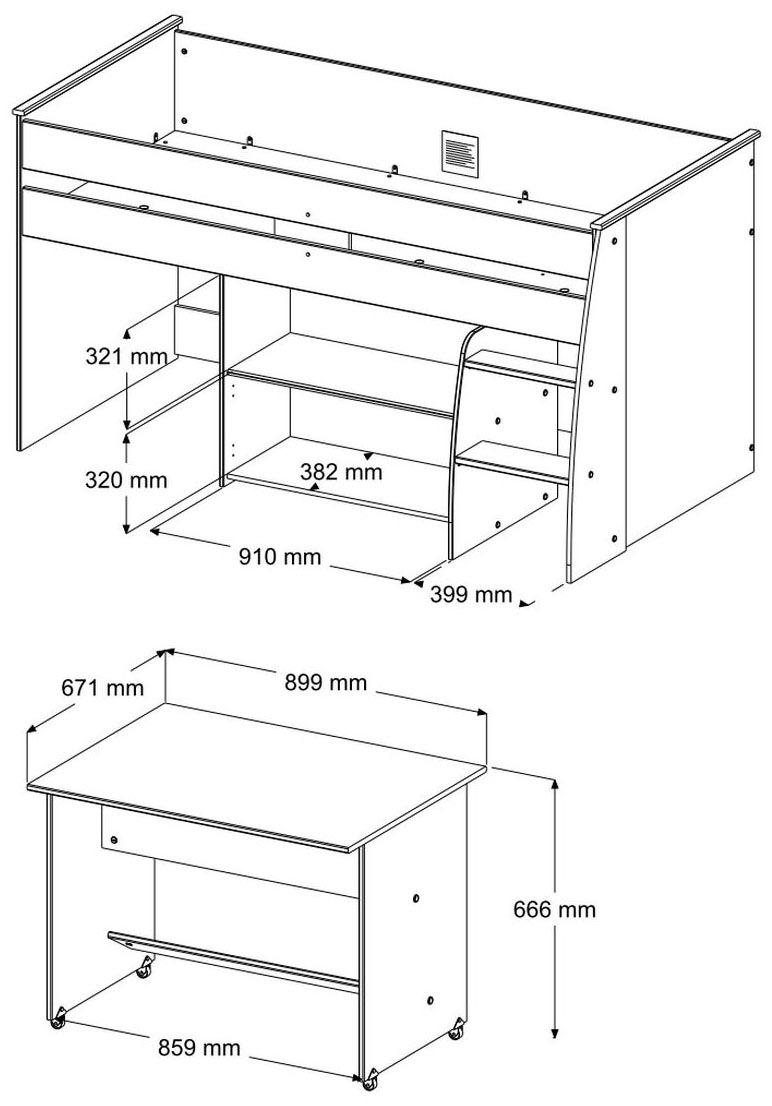Parisot Jugendzimmer-Set »Parisot Charly 22« Set, 2 tlg. ausziehbarer Schreibtisch auf Rollen