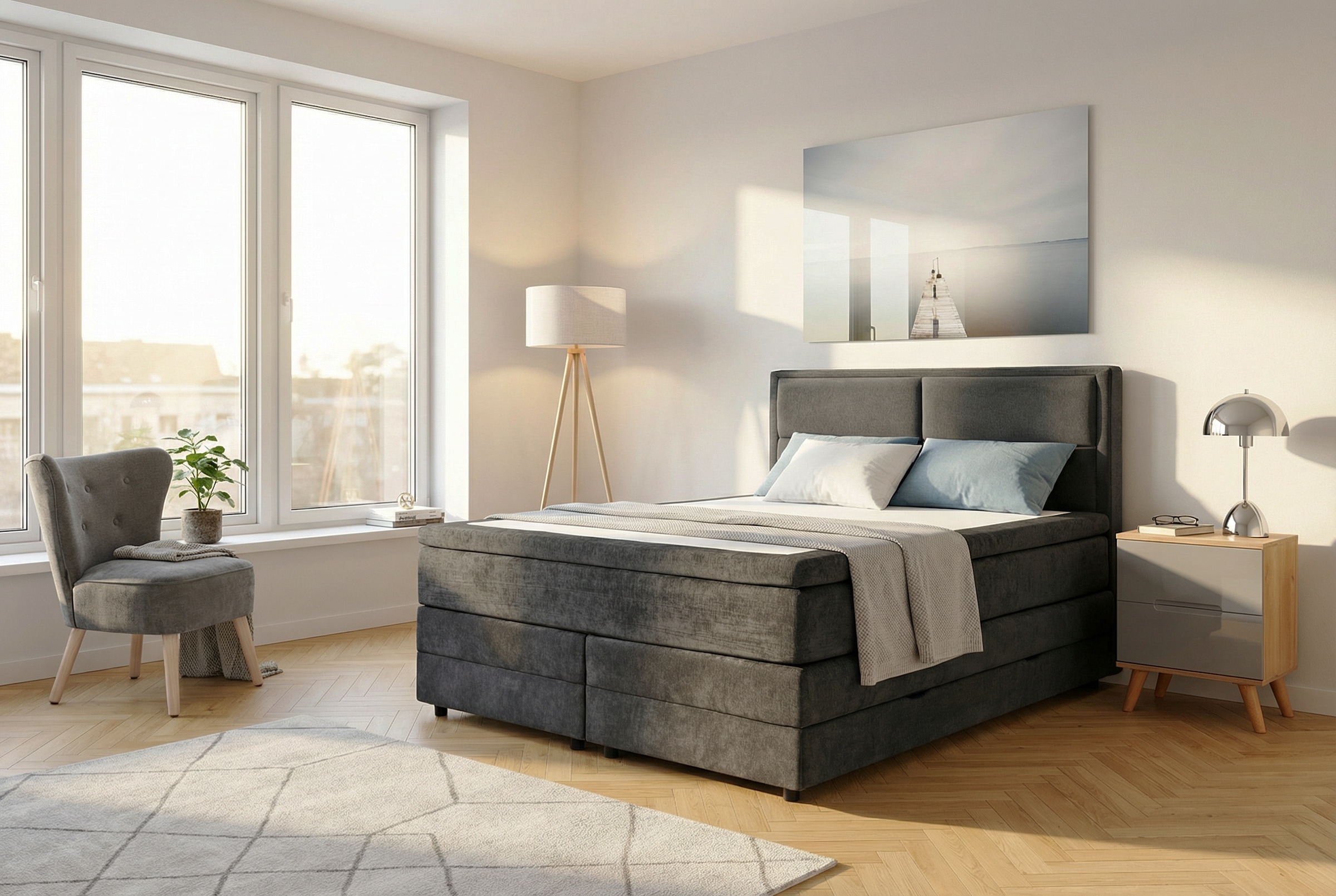 OTTO home Boxspringbett »FYNNA in den Breiten 140 & 180cm erhältlich, inkl. Bettkasten« inkl. Topper, erhältlich in verschiedenen Farben