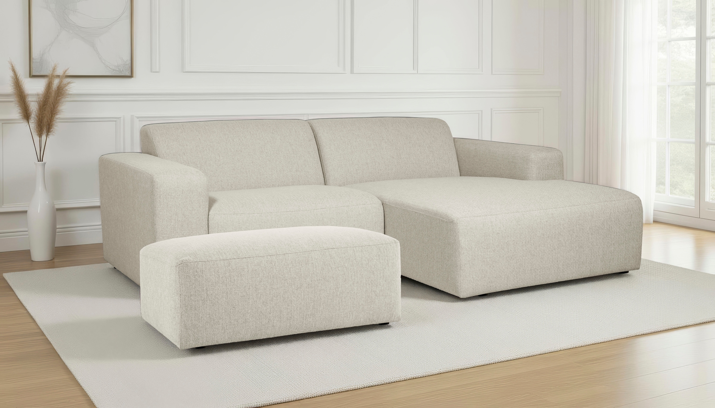 OTTO home Ecksofa »Koa,228cm, L-Form, Modulsofa, Webstoff, Cord, Struktur, Chenille« Designsofa, Set, Hocker inklusive, weicher Lounge-Sitzkomfort