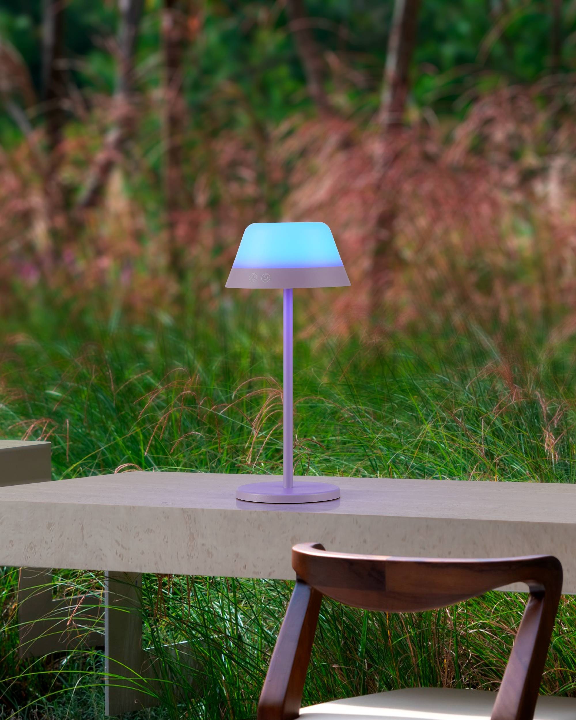 EGLO Tischleuchte »Meggiano Tischlampe, kabellos, aufhängbarer Lampenschirm, IP54, Lampe« LED-Modul 1 Stk. RGB | Warmweiß Tischleuchte - H32 x Ø15 cm - lila - 1X1,5W;1X0,8W inkl.