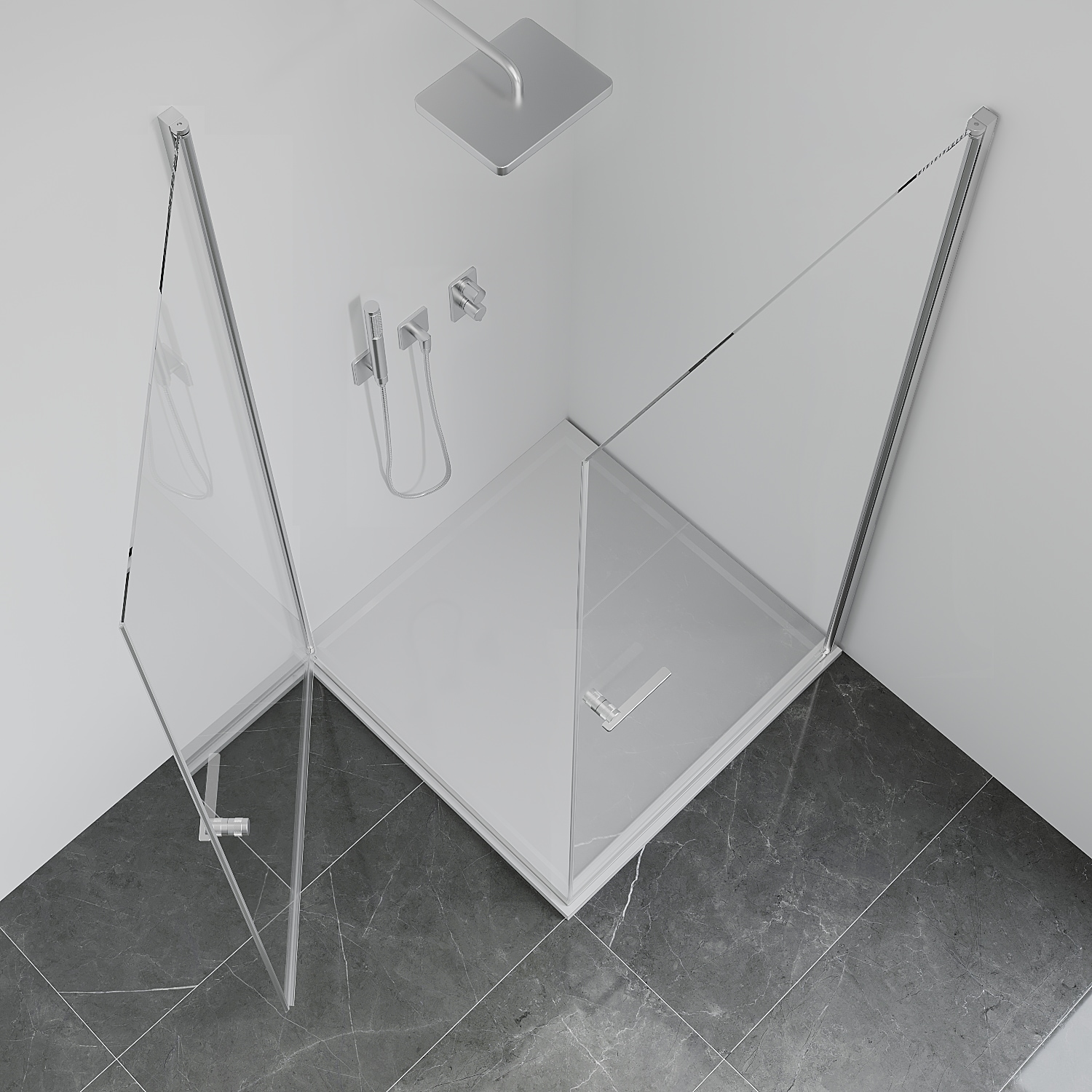 welltime Eckdusche »Firenze« Rahmenloses Design mit extravaganten Griffen, 6mm ESG