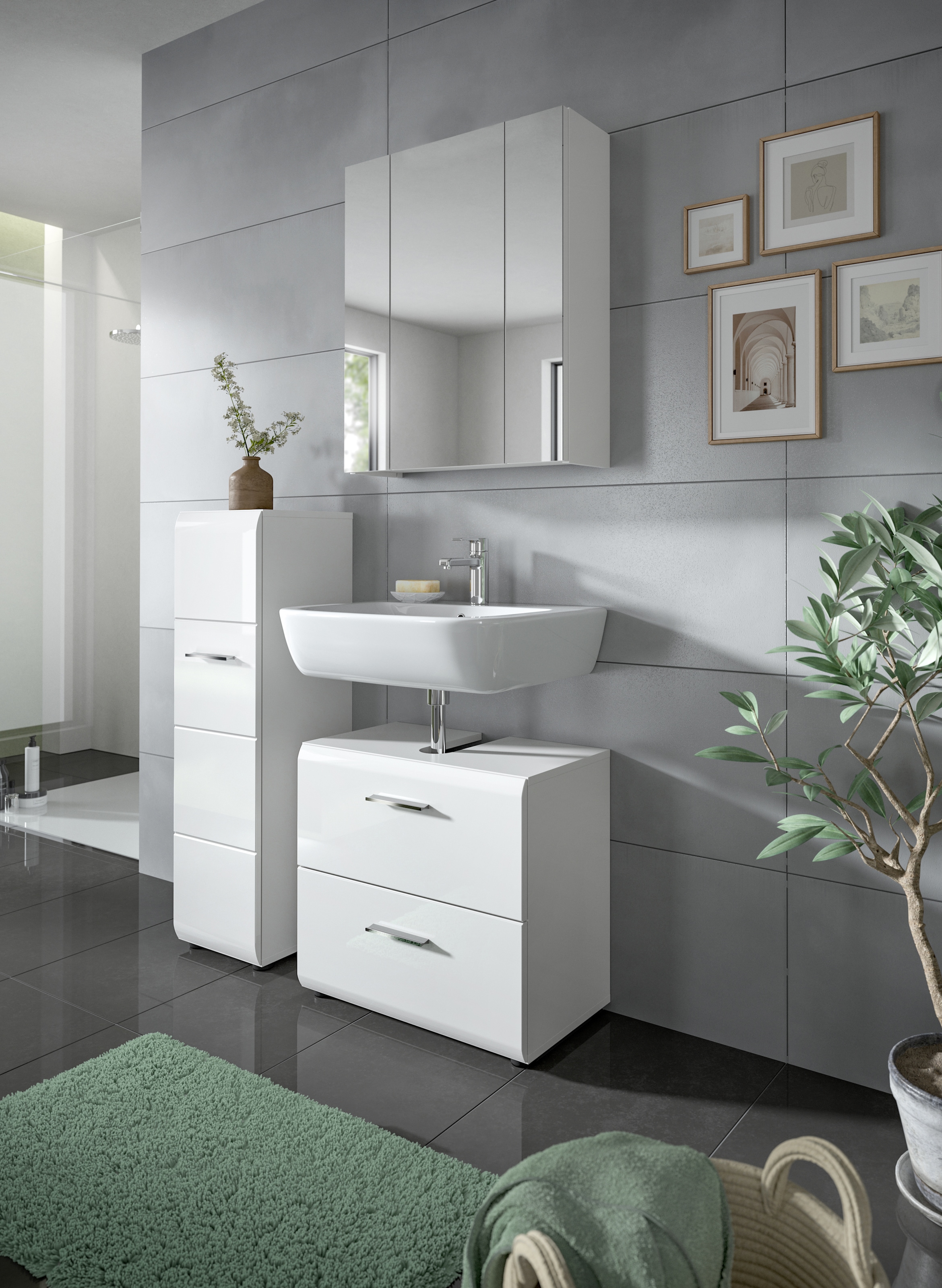 INOSIGN Stauraumschrank 1 Stk. tlg. Florenz, Stauraumschrank, Weiß Hochglanz, 30 cm breit, 4 Fächer