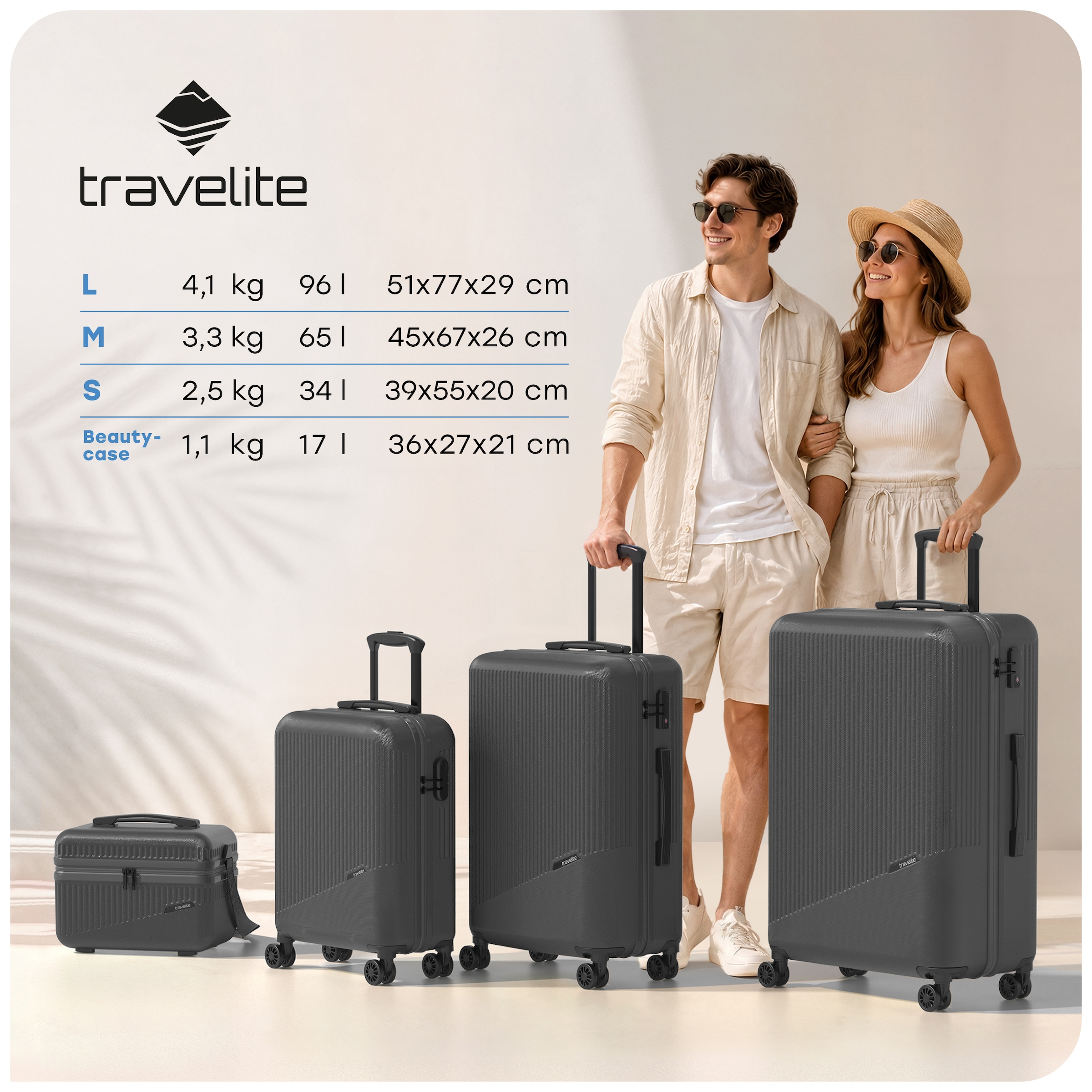 travelite Hartschalen-Trolley »BALI Reisekoffer Hartschale« 34 l 4 Rollen TSA-Schloss – robustes Reisegepäck