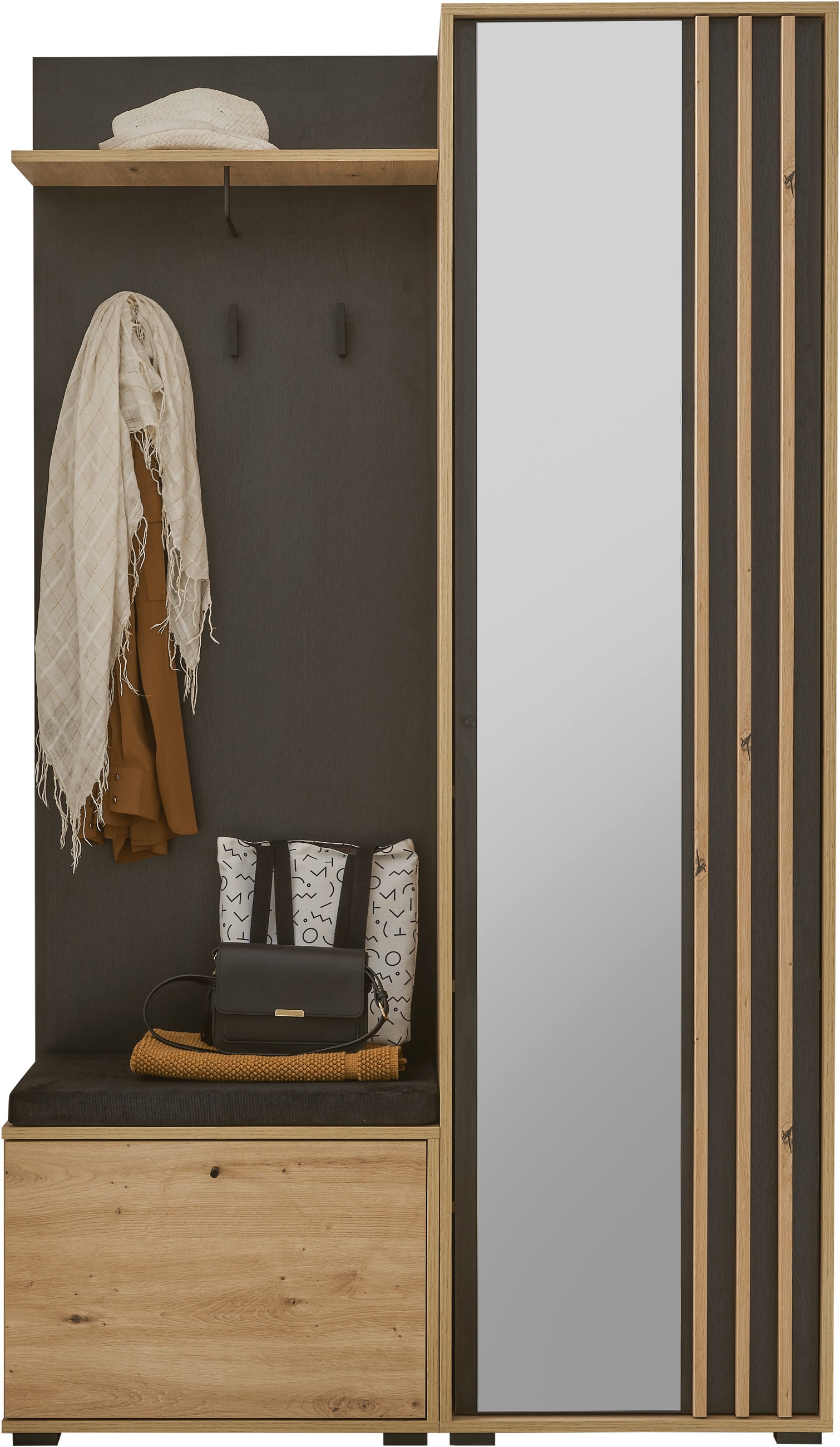 HBZ Kompaktgarderobe »Volano«, (1 St.), schwarz Eiche Artisan, Garderobe mit Spiegelement