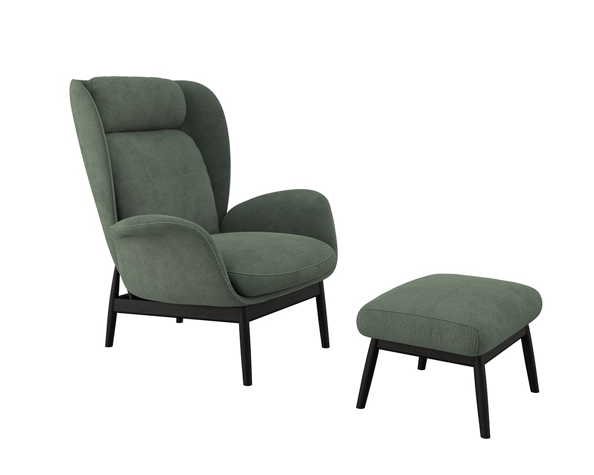 FLEXLUX Ohrensessel »Padova Scandic Design Sessel, erstklassiger Sitz- und Wohlfühlkomfort«, Stil & Komfort, organische Form, Ledenstütze integriert, Fuß schwarz