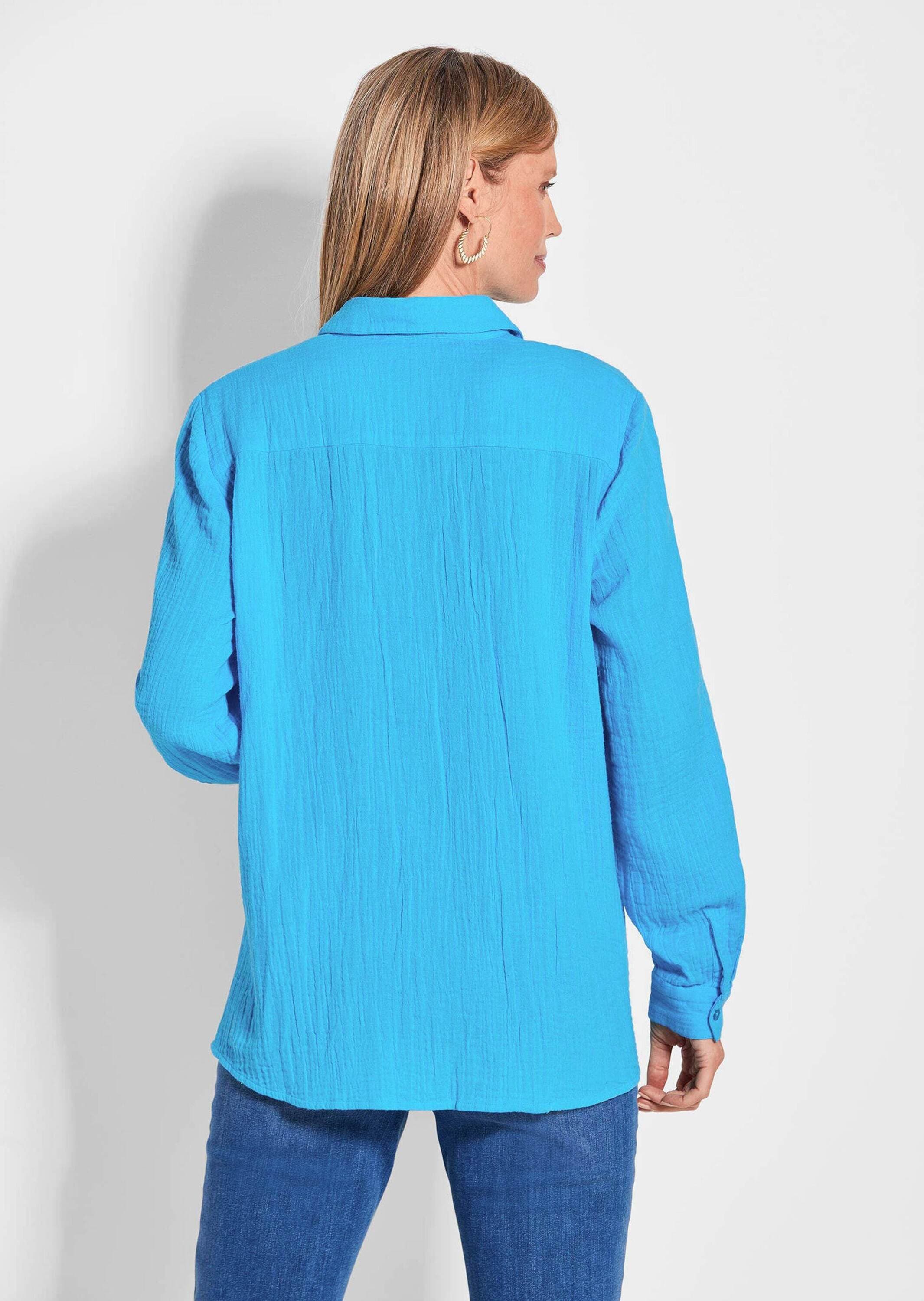 GOLDNER Hemdbluse »Verlängerte Langarm Musselin-Bluse«
