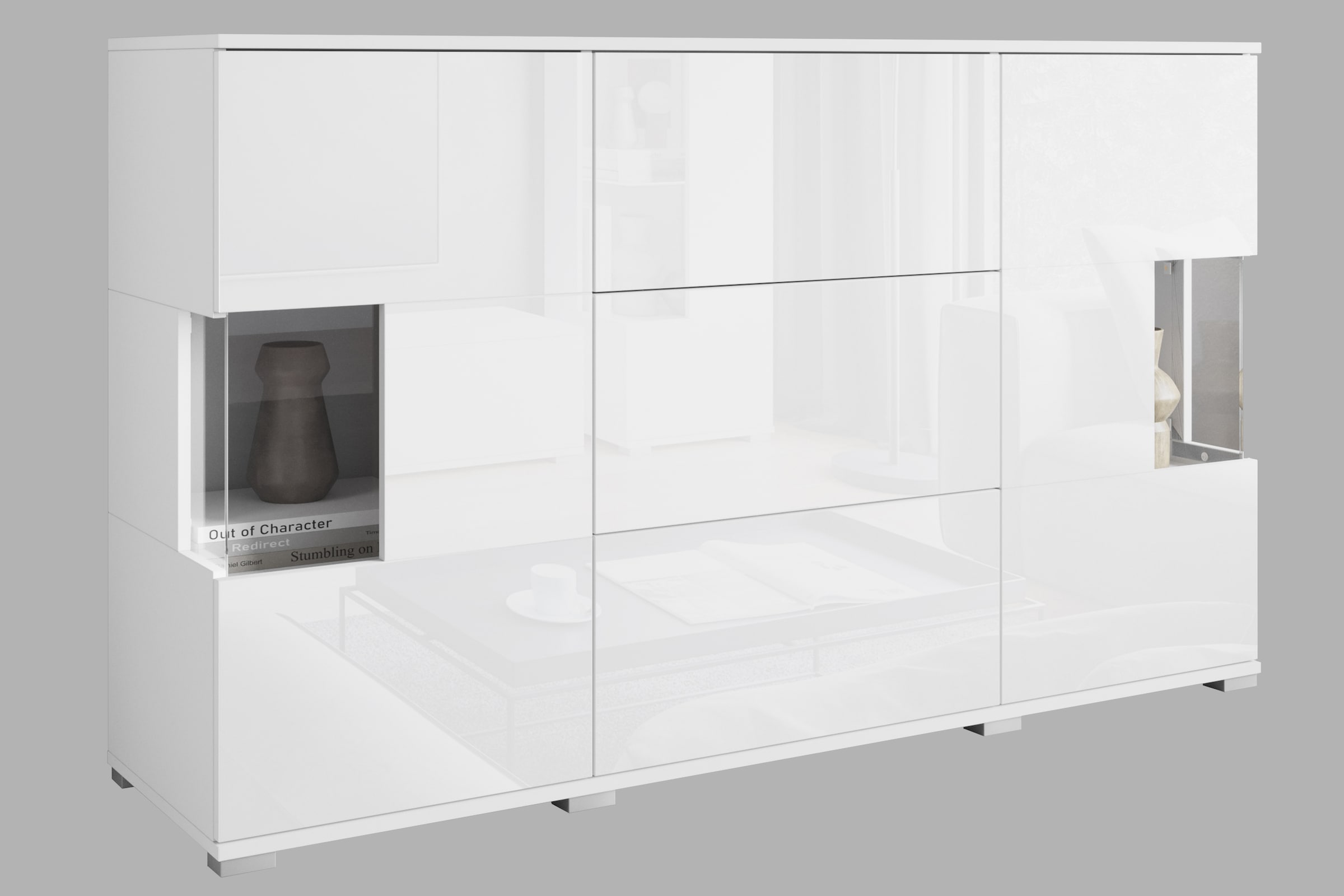 INOSIGN Sideboard »Kenia«, (1 St.), Sideboard mit 3 Schubladen, 6 Fächern, Glastüren, Breite 150 cm