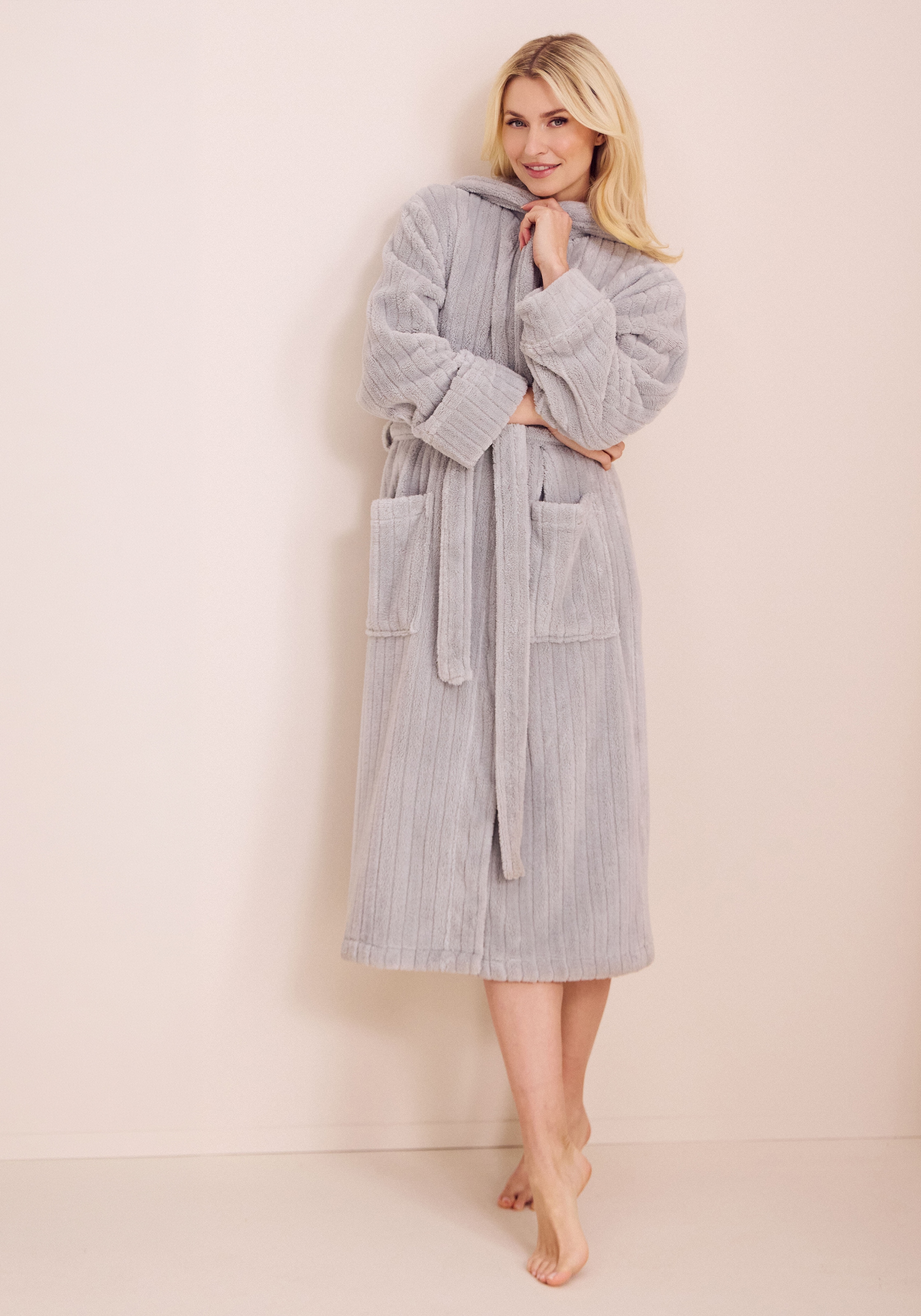 LeGer Home by Lena Gercke Unisex-Bademantel »Lovina gestreift, ideal für Sauna & Spa, Hotelbademantel, Morgenmantel« 1 Stk. Hoch-Tief, kuschelig weicher Fleece, plüsch, Damen und Herren, XS-3XL