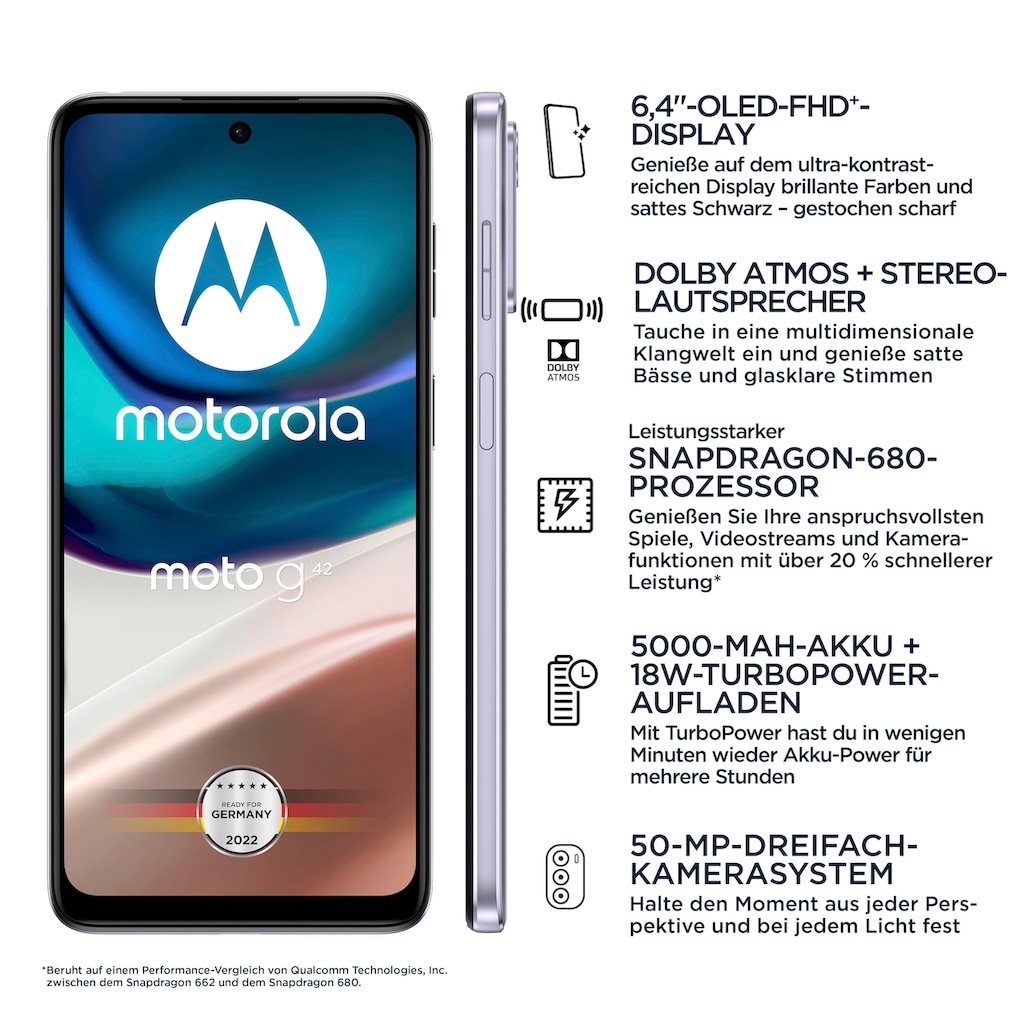 Motorola Smartphone »g42«, Metallic rose, 16,33 cm/6,43 Zoll, 64 GB Speicherplatz, 50 MP Kamera